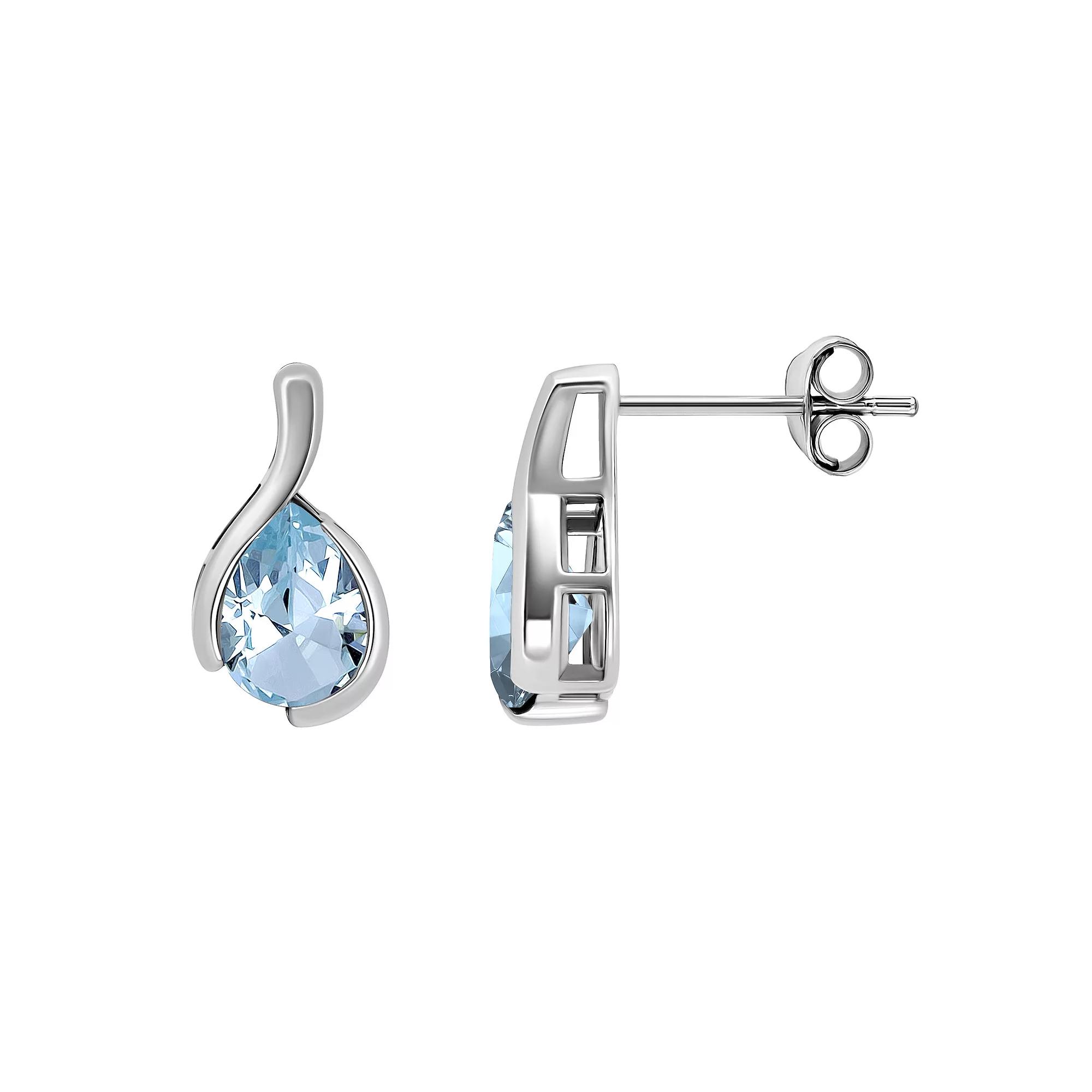 Aleure Precioso Sterling Silver Pear Cut Gemstone Stud Earrings, Women's, Silver Tone Blue Product Image