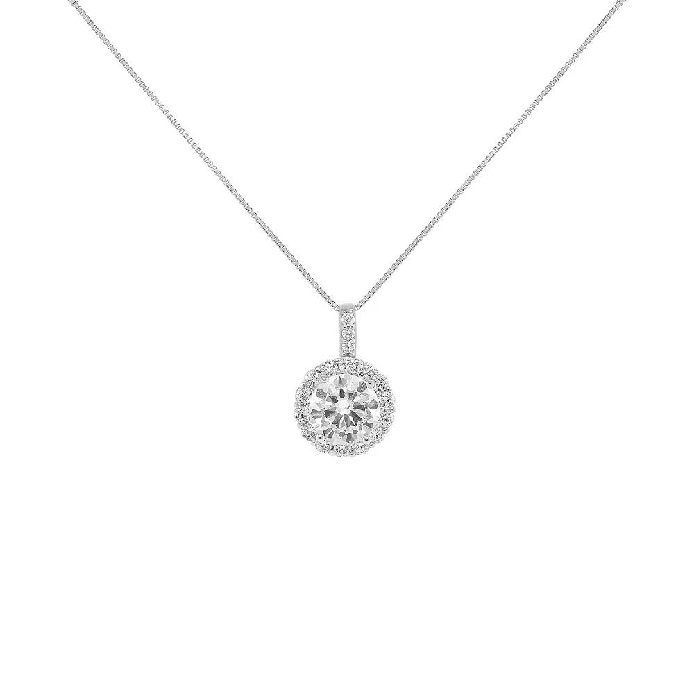 PRIMROSE Sterling Silver Cubic Zirconia Round Pendant Necklace, Women's, Size: 18", Sterling Silver Clear Product Image