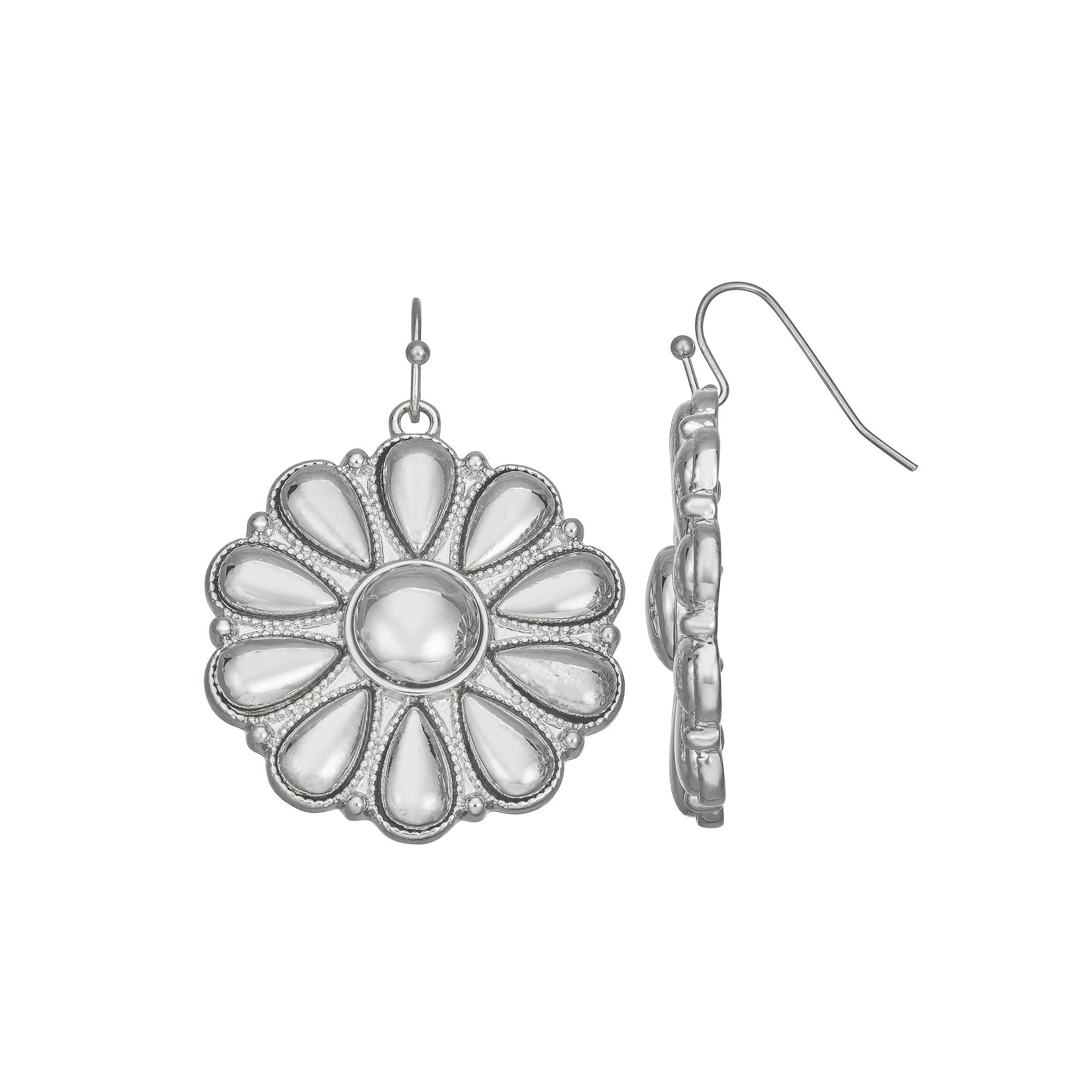 Emberly Dangle Flower Earrings, Women's, Silver Tone Product Image