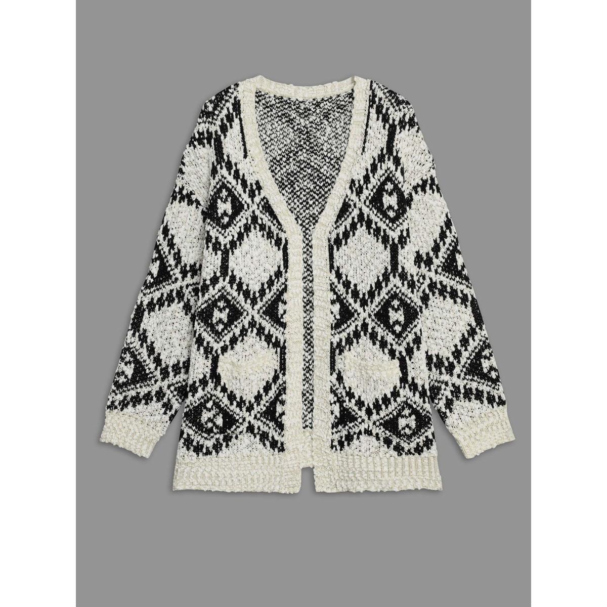 Plus Size Bandana Jacquard Patched Pocket Drop Shoulder Cardigan Black Women Casual Loose Long Sleeve Everyday Cardigans BloomChic 22-24/3X Product Image