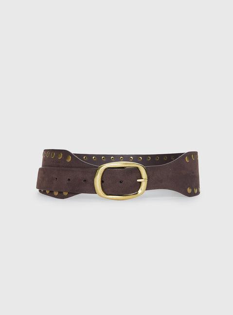 Spheres Stud Belt Dark Brown Product Image