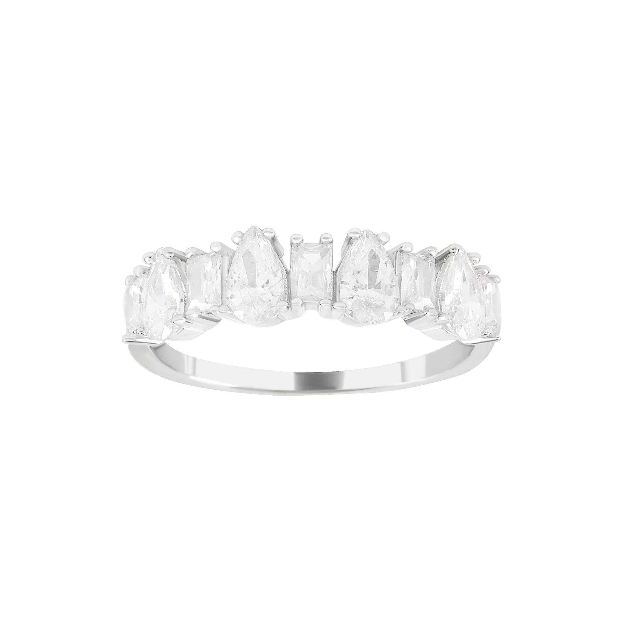 SIRI Rhodium-Plated Sterling Silver Cubic Zirconia Ring with Pear-Cut and Round Stones, Women's, Size: 7 Product Image