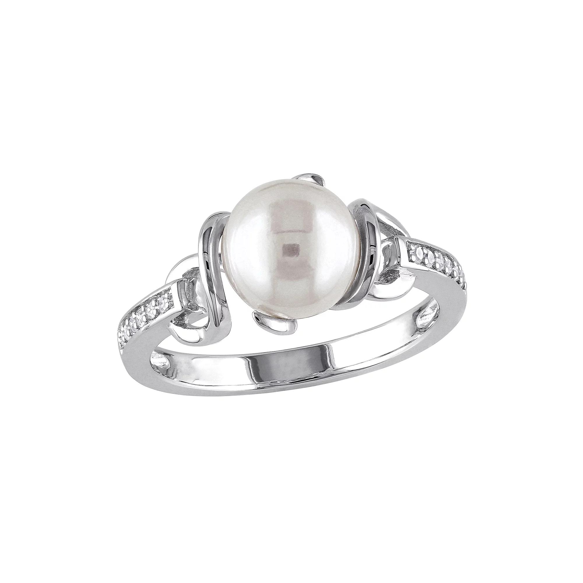 Stella Grace Sterling Silver Freshwater Cultured Pearl & Diamond Accent Ring, Women's, Size: 7, Silvertone Product Image