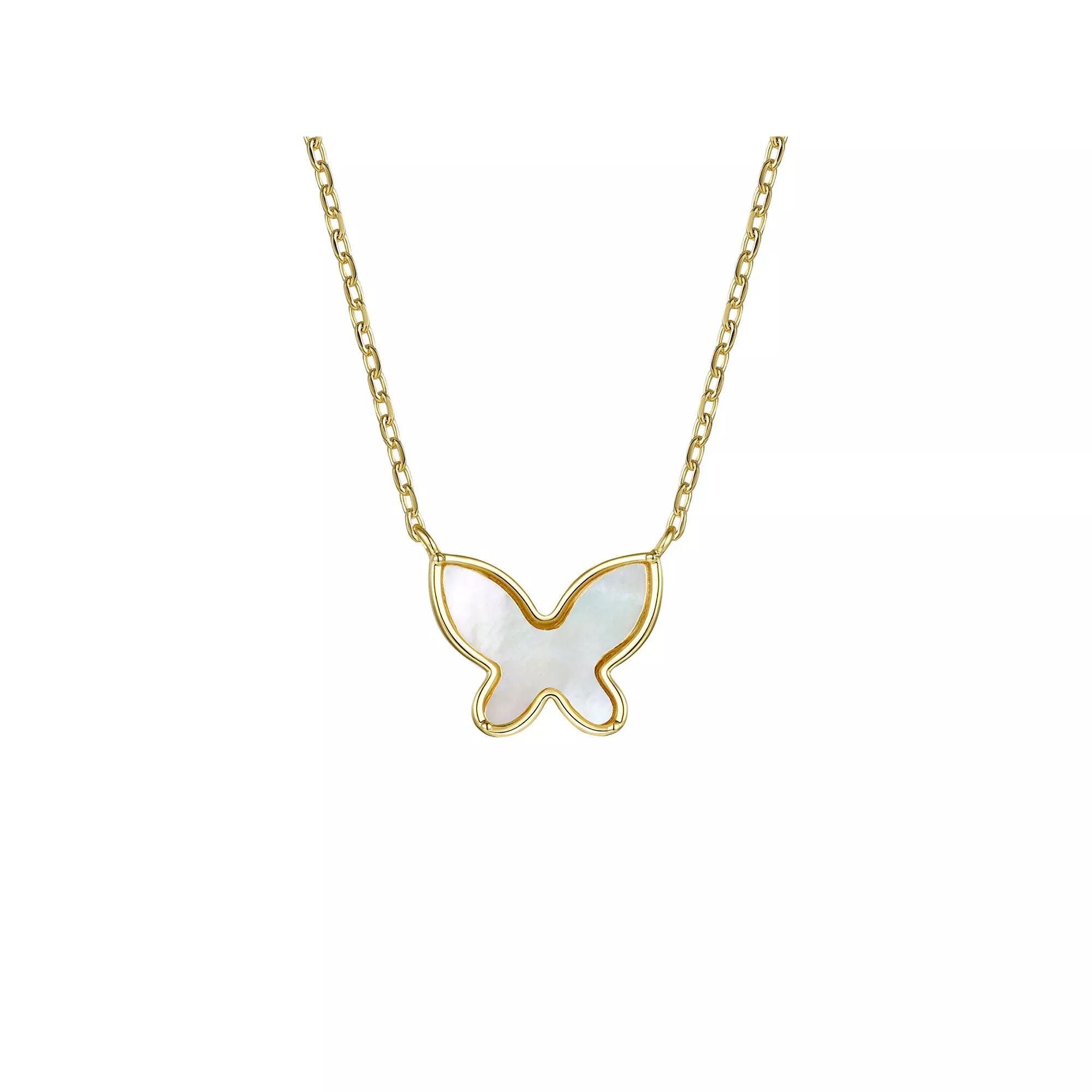 Kids 14k Gold Plated Mother of Pearl Butterfly Layering Pendant Necklace, Womens Gold Tone Product Image