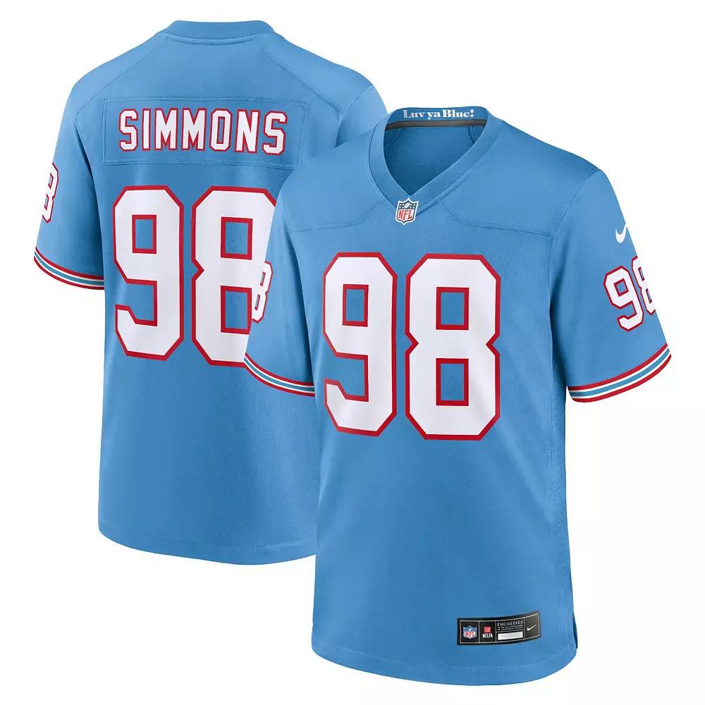 Men's Nike Jeffery Simmons Light Blue Tennessee Titans Oilers Throwback Alternate Game Player Jersey,  Product Image