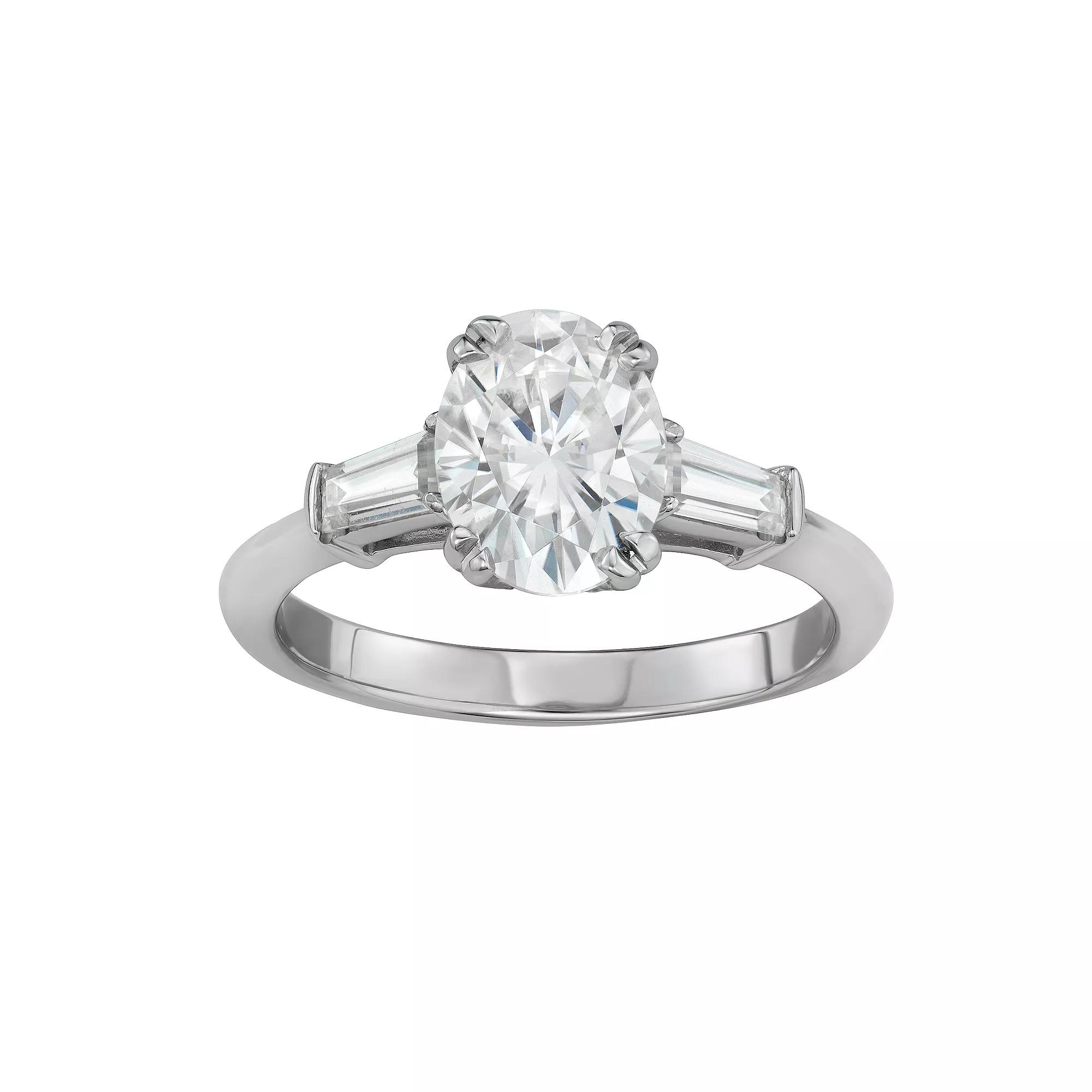 Charles & Colvard 14k White Gold 2 1/2 Carat T.W. Lab-Created Moissanite Oval and Baguette Ring, Women's, Size: 9, 14k Whgold Product Image