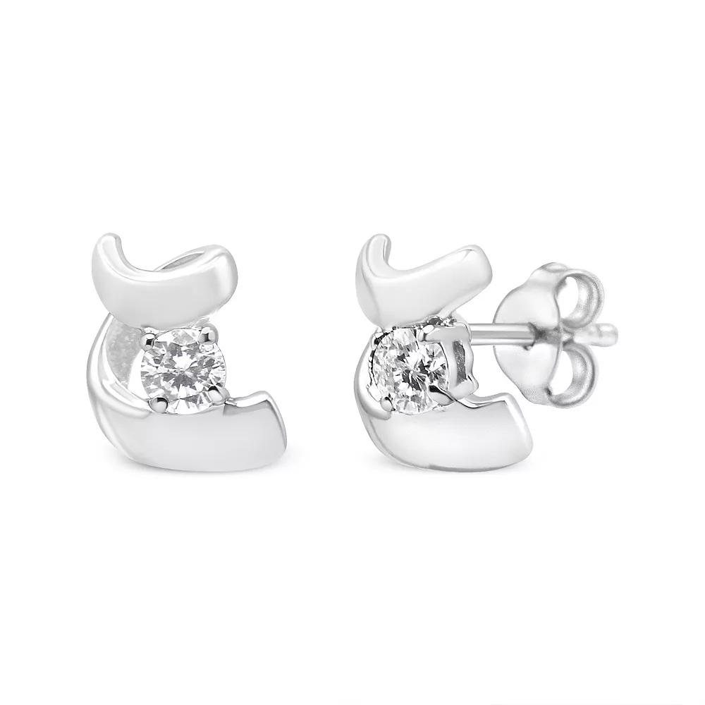 Haus of Brilliance 10k White Gold 1/10 Carat T.W. Diamond Solitaire Swirl Push-Back Stud Earrings, Women's Product Image