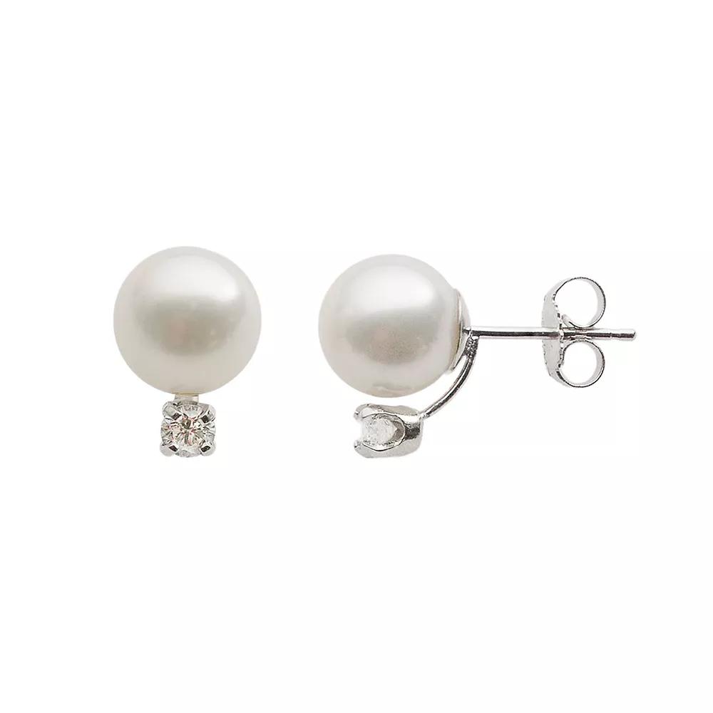 PearLustre by Imperial 18k White Gold AA Akoya Cultured Pearl and 1/5-ct. T.W. Diamond Stud Earrings (8-8.5 mm), Women's Product Image
