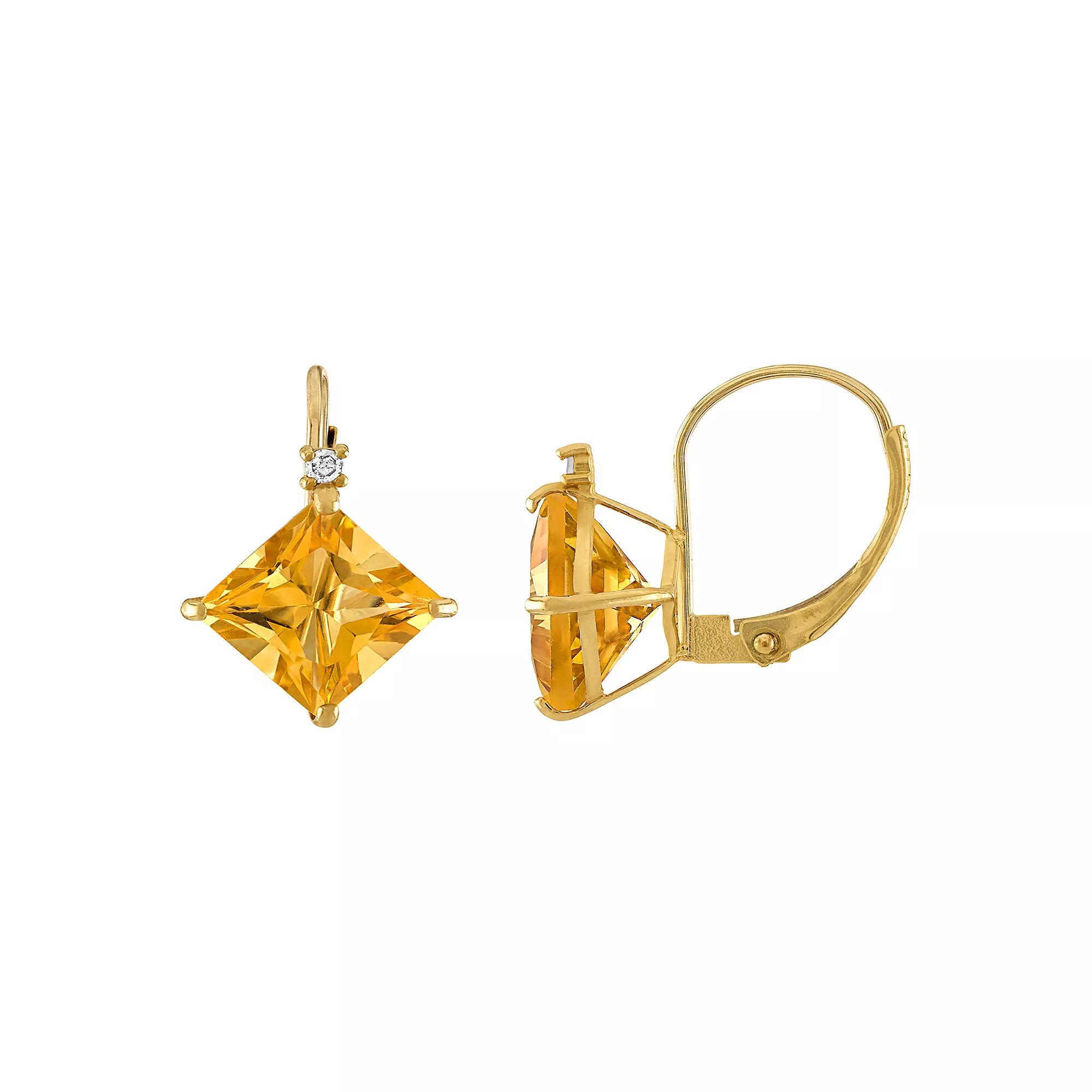 Tiara 10k Gold Citrine & Diamond Accent Leverback Earrings, Womens Product Image