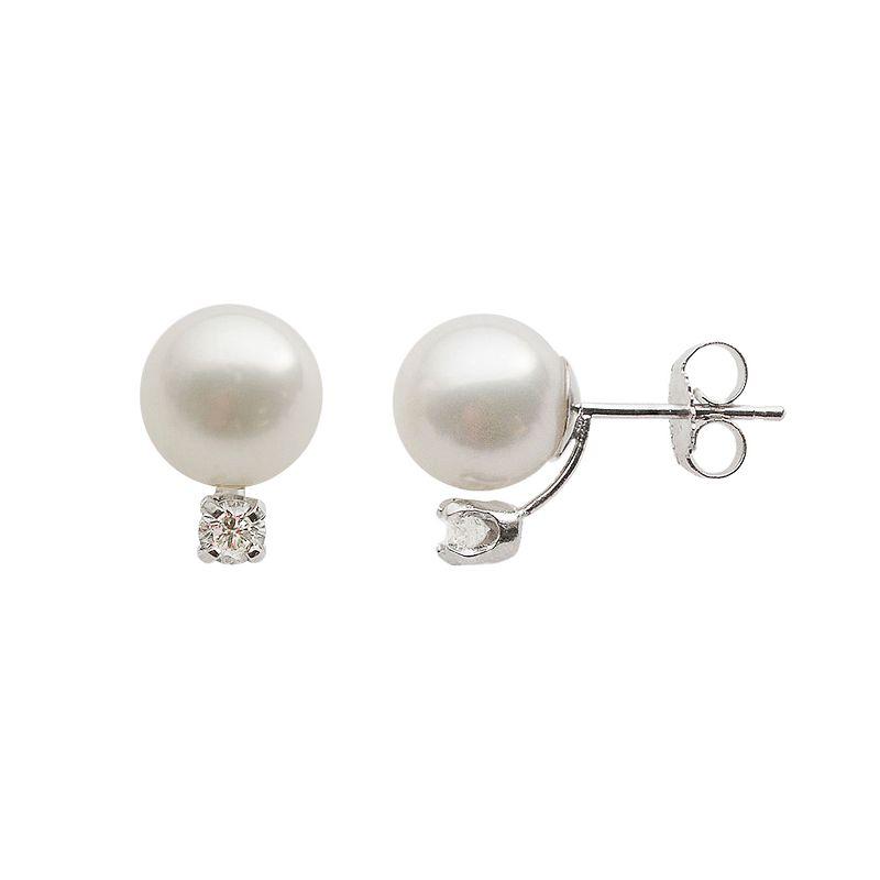PearLustre by Imperial 18k White Gold AA Akoya Cultured Pearl and 1/5-ct. T.W. Diamond Stud Earrings (8-8.5 mm), Women's Product Image