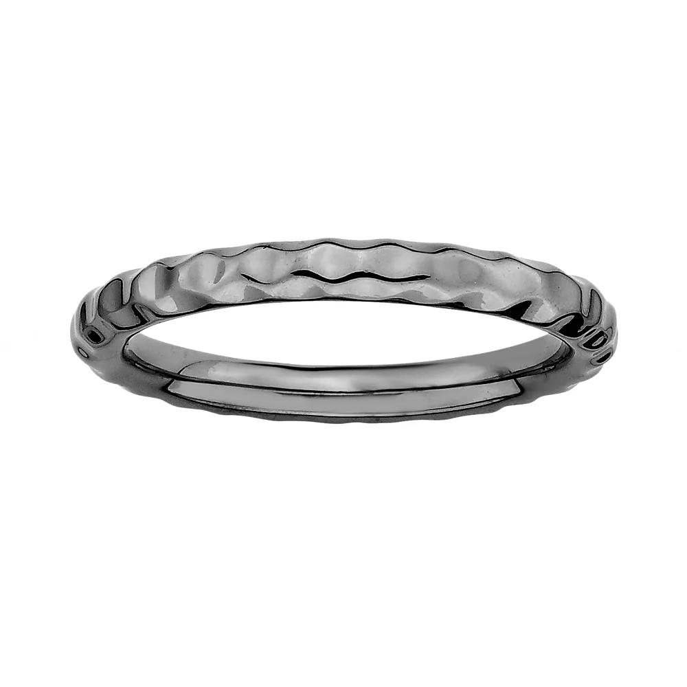 Stacks & Stones Ruthenium-Plated Sterling Silver Hammered Stack Ring, Women's, Size: 7, Black Product Image