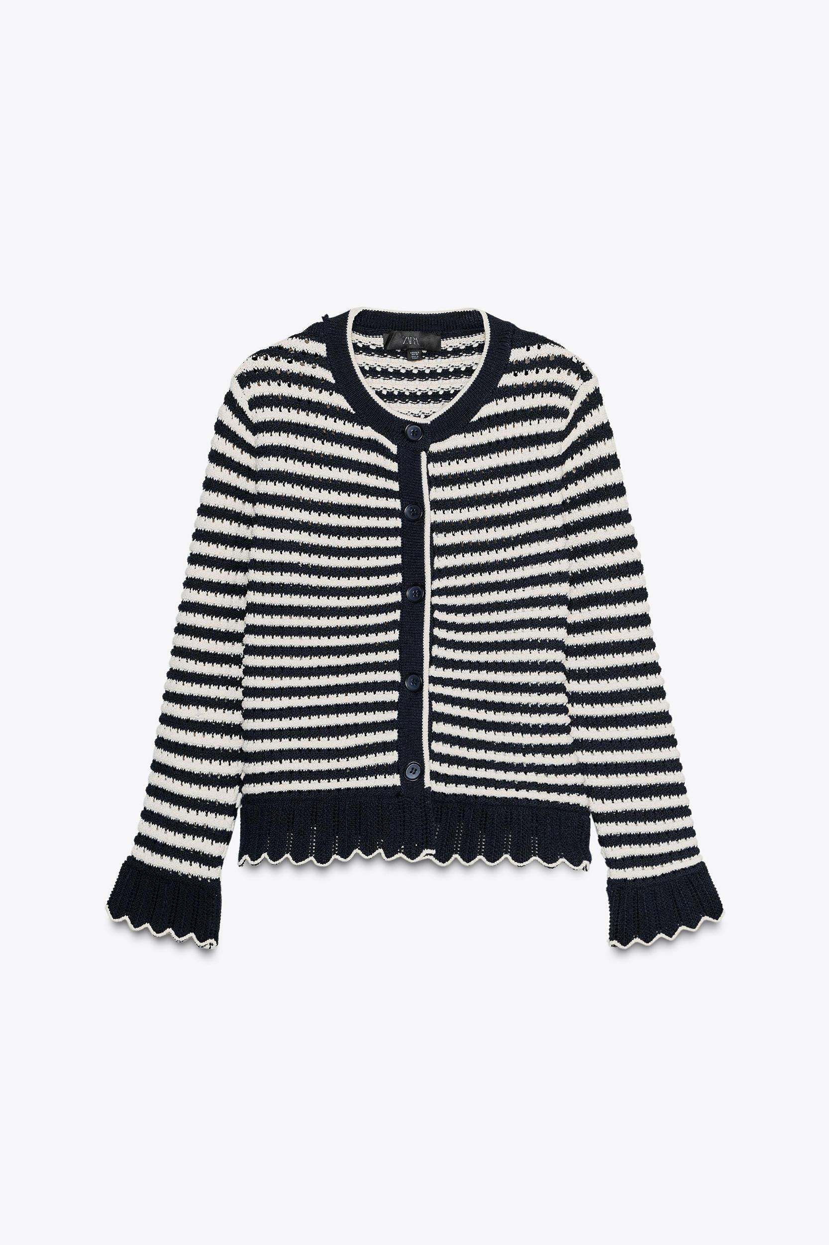 RUFFLED STRIPED KNIT CARDIGAN Product Image