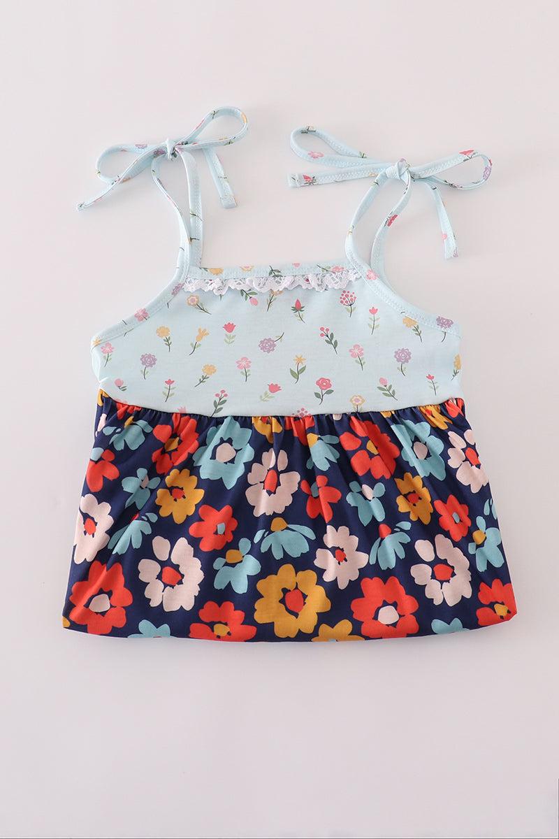 Blue floral ruffle dress Product Image