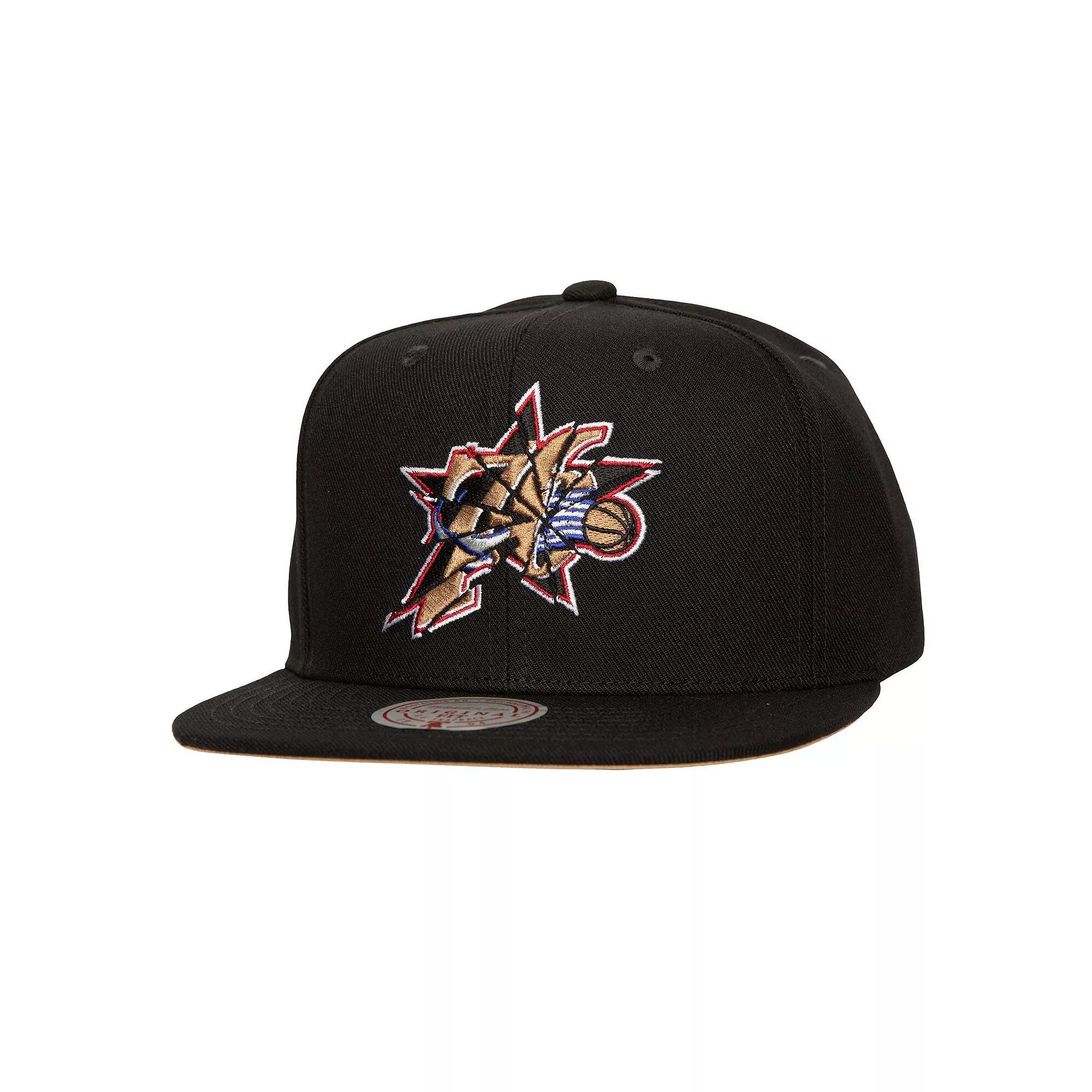 Men's Mitchell & Ness Black Philadelphia 76ers Shattered Snapback Hat, 76r Black Product Image