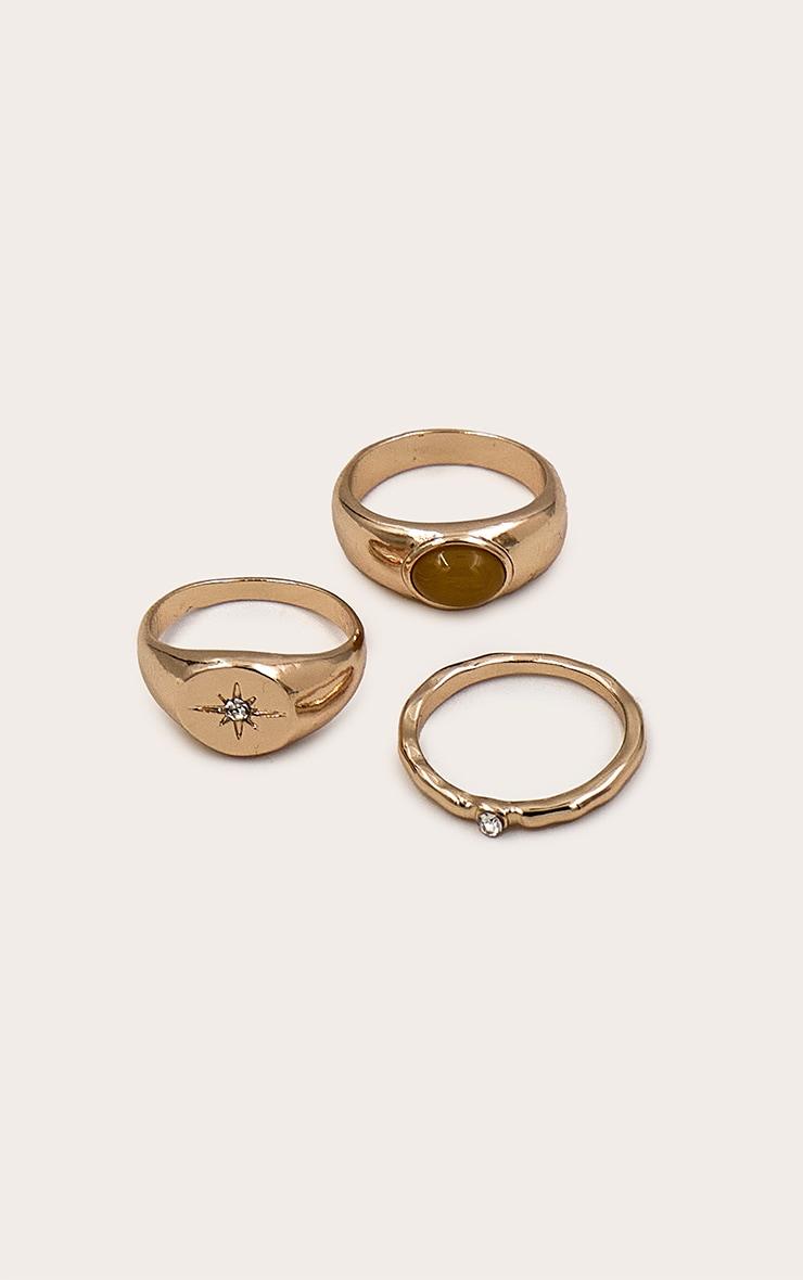 Gold Smooth Ring Multi-Pack With Crystal Detail Product Image