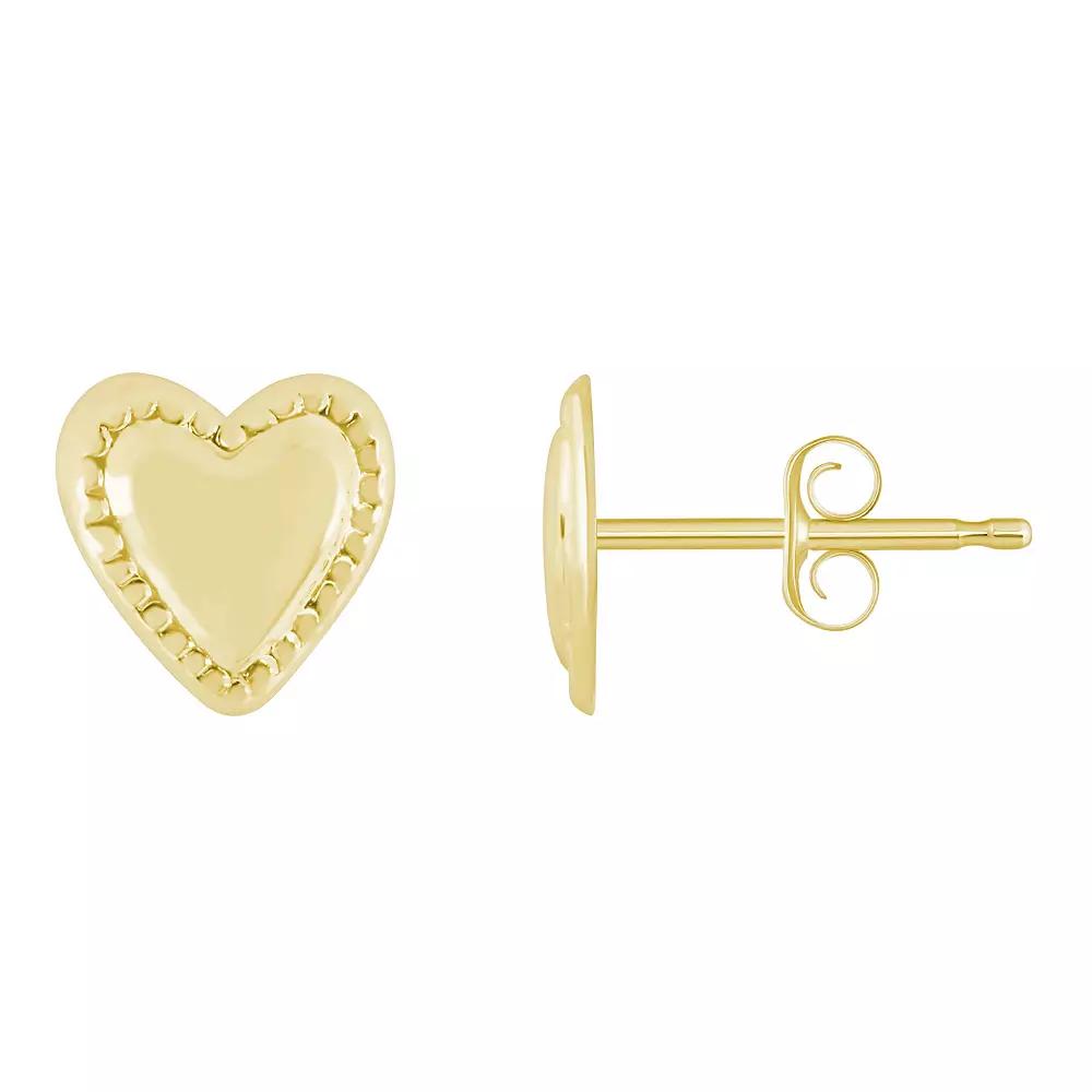 14k Gold Textured Edge Heart Stud Earrings, Women's Product Image
