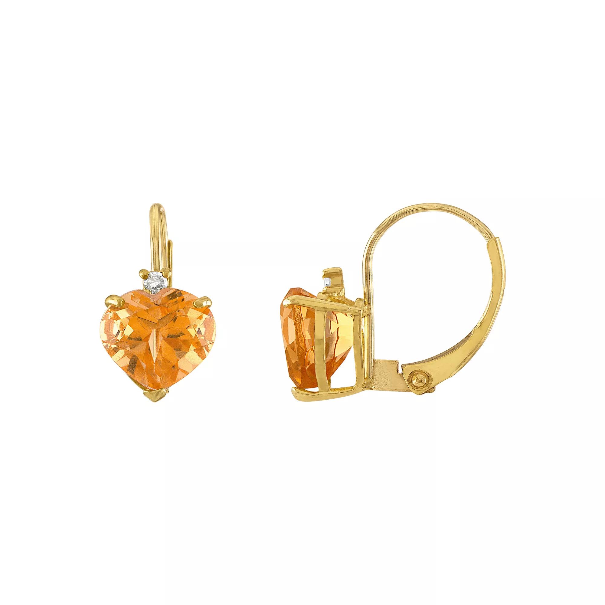 Tiara 10k Gold Citrine & Diamond Accent Leverback Earrings, Women's Product Image