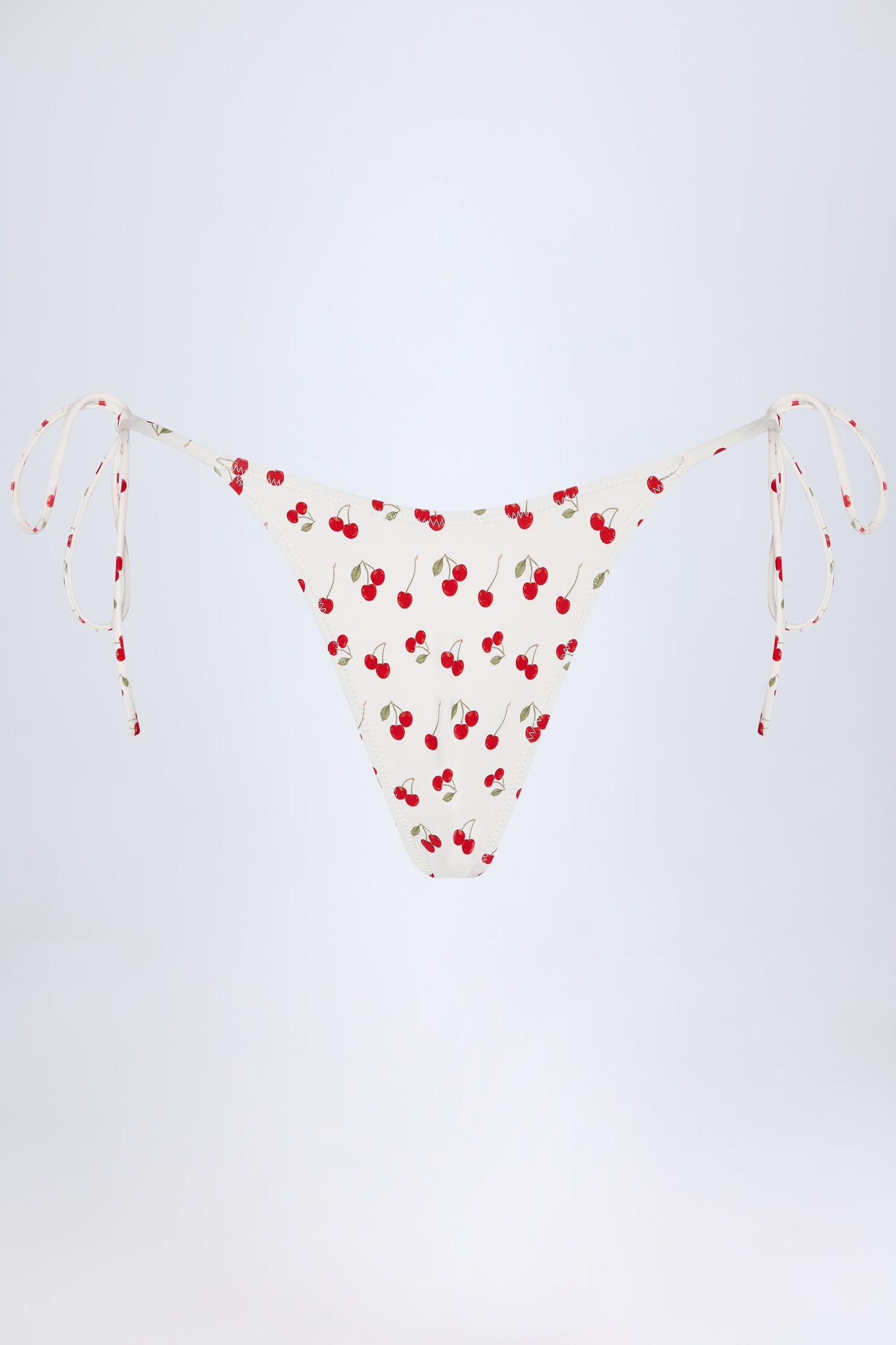 Side-Tie Cheeky Bikini Bottoms in Cherry Print Product Image