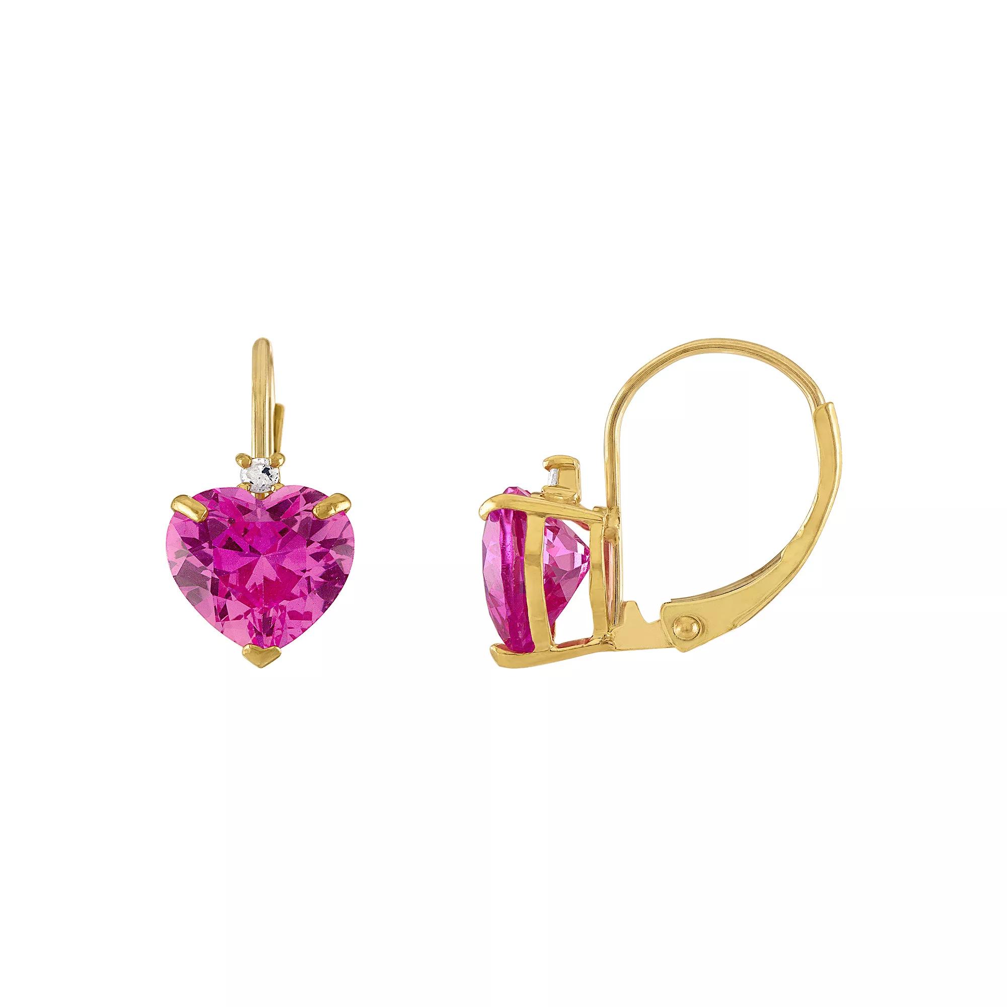 Tiara 10k Gold Lab-Created Pink Sapphire & Diamond Accent Leverback Earrings, Women's Product Image