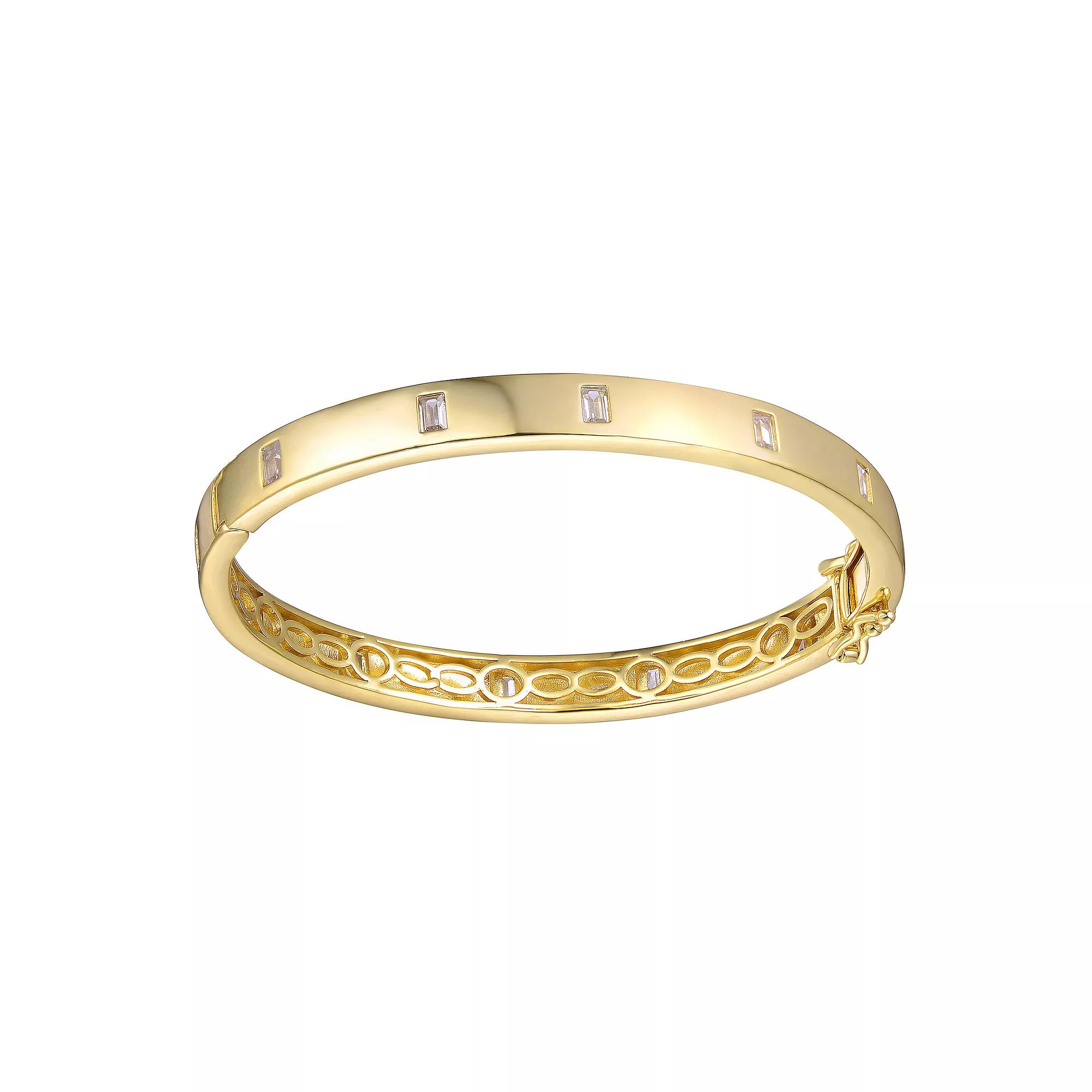 14k Gold over Sterling Silver Baguette Cubic Zirconia Bangle Bracelet, Womens Gold Tone Product Image