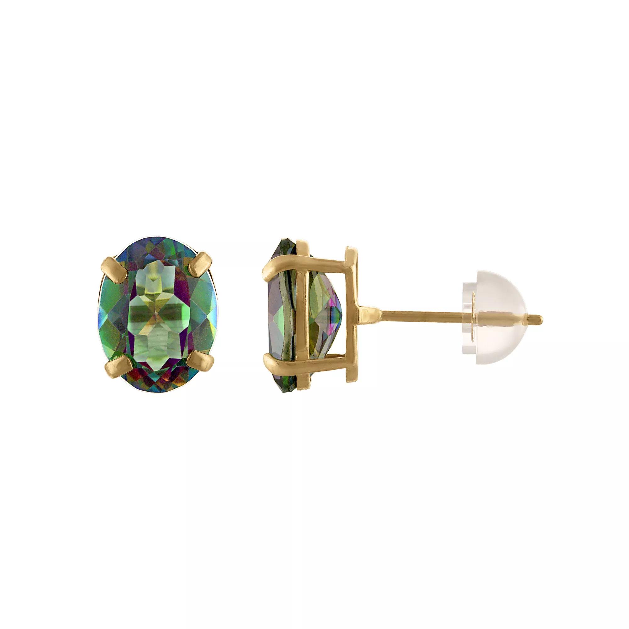 14k Gold Mystic Fire Topaz Stud Earrings, Women's Product Image