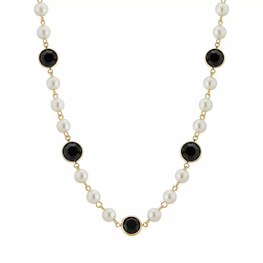 1928 Gold Tone Simulated Pearl & Crystal Strandage Necklace, Womens, Black Product Image