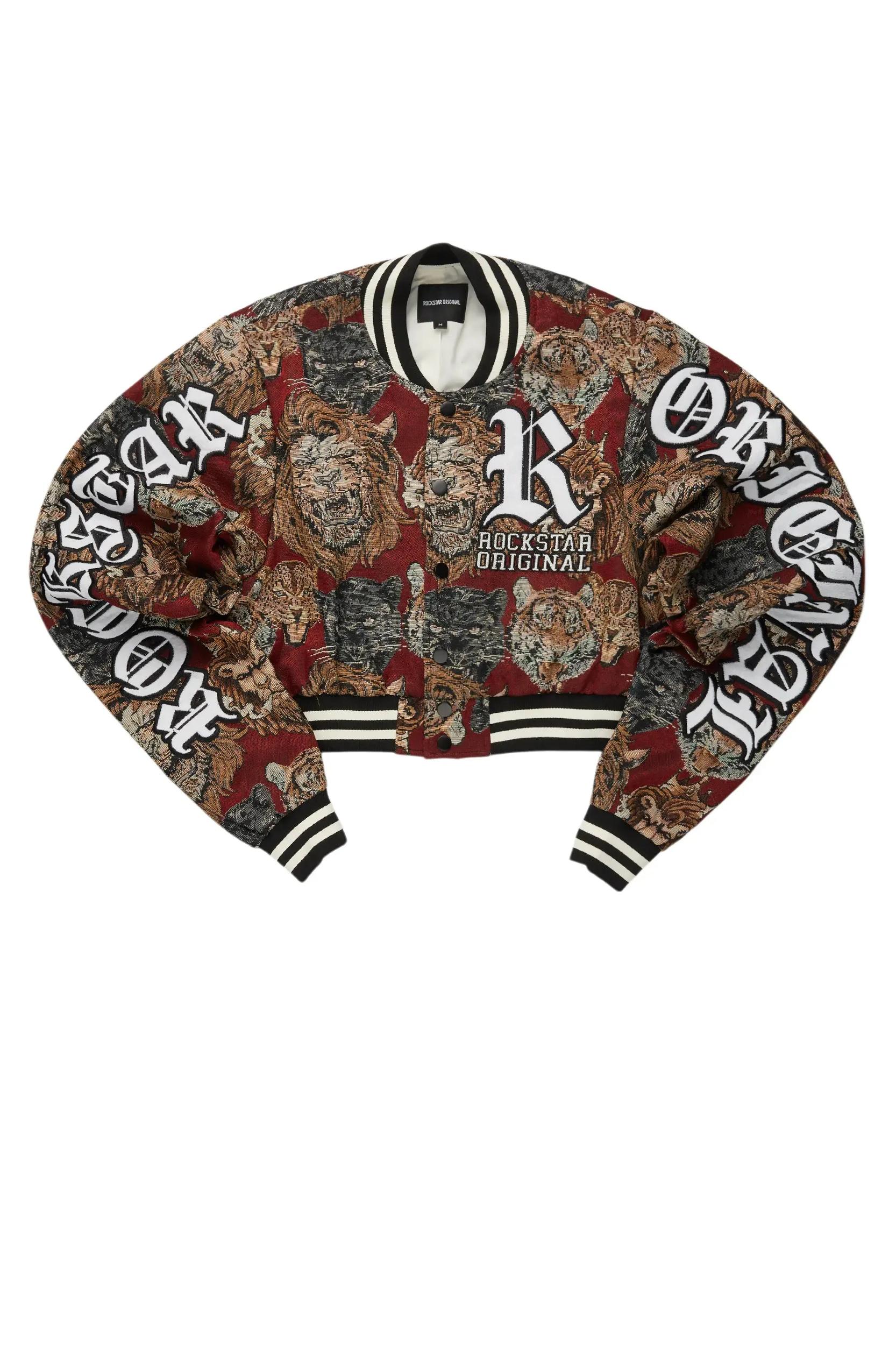 Khadiyah Red Crop Tapestry Varsity Jacket Female Product Image