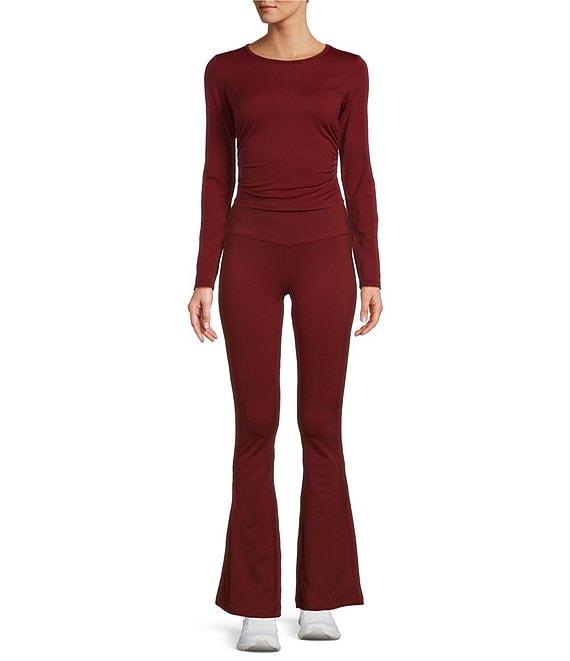 Antonio Melani Active Ruched Crew Neck Long Sleeve Fitted Coordinating Crop Top Product Image