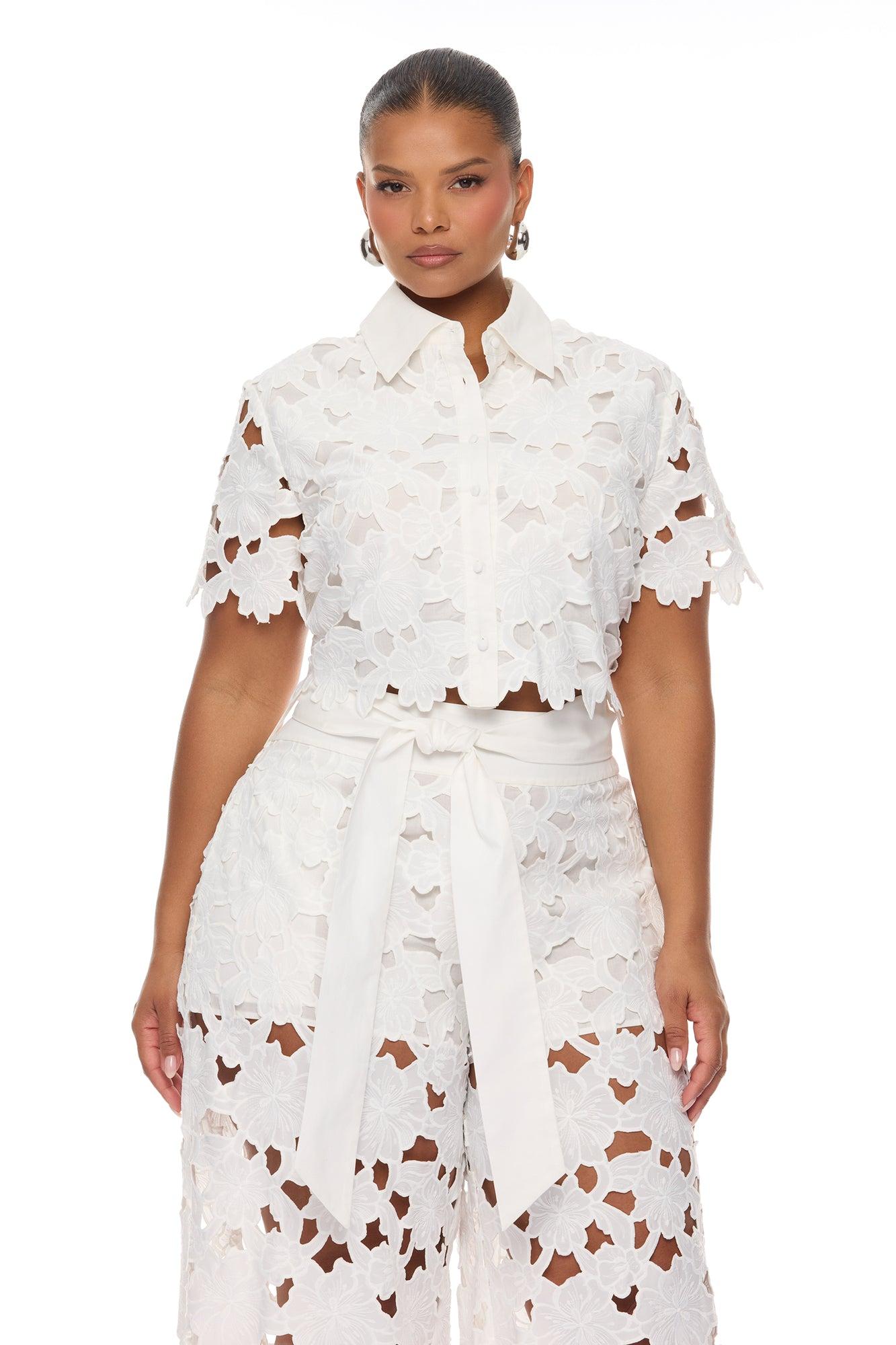 Kierra Short Sleeve Embroidered Top - White Female Product Image
