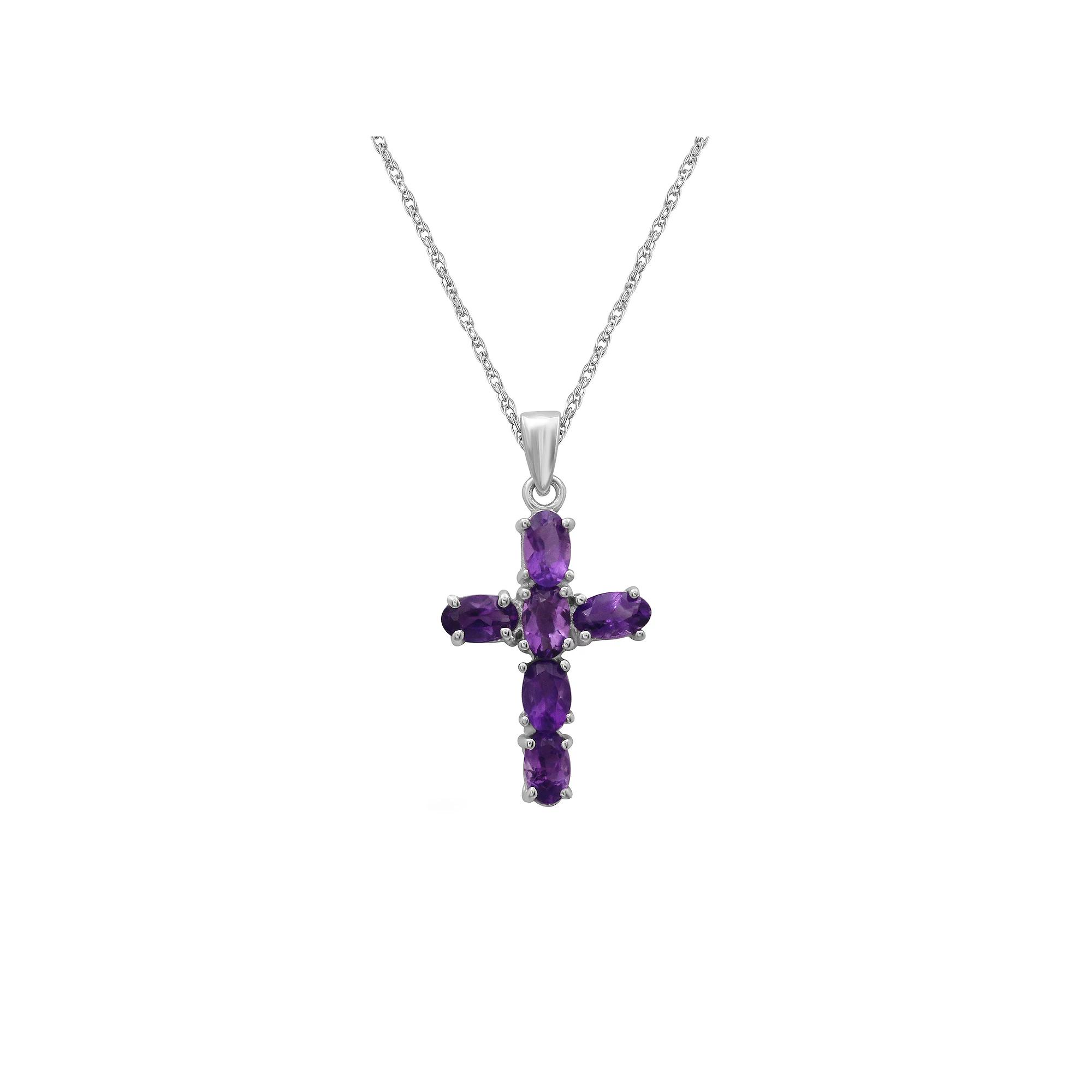 Jewelexcess Sterling Silver Amethyst Cross Pendant Necklace, Women's Product Image