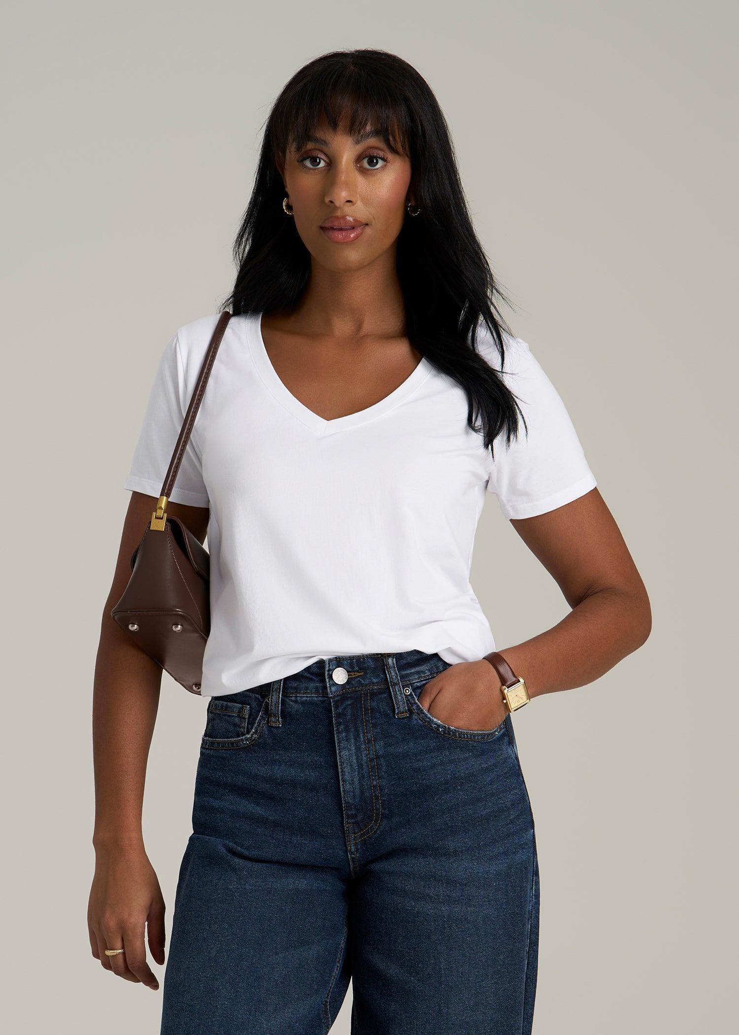 Scoop V-Neck Tee for Tall Women in Ecru Female Product Image