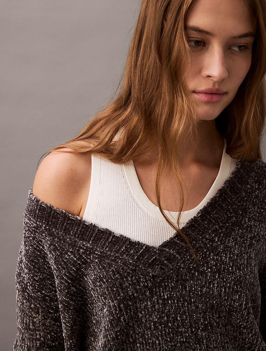 Chenille Relaxed V-Neck Sweater Product Image