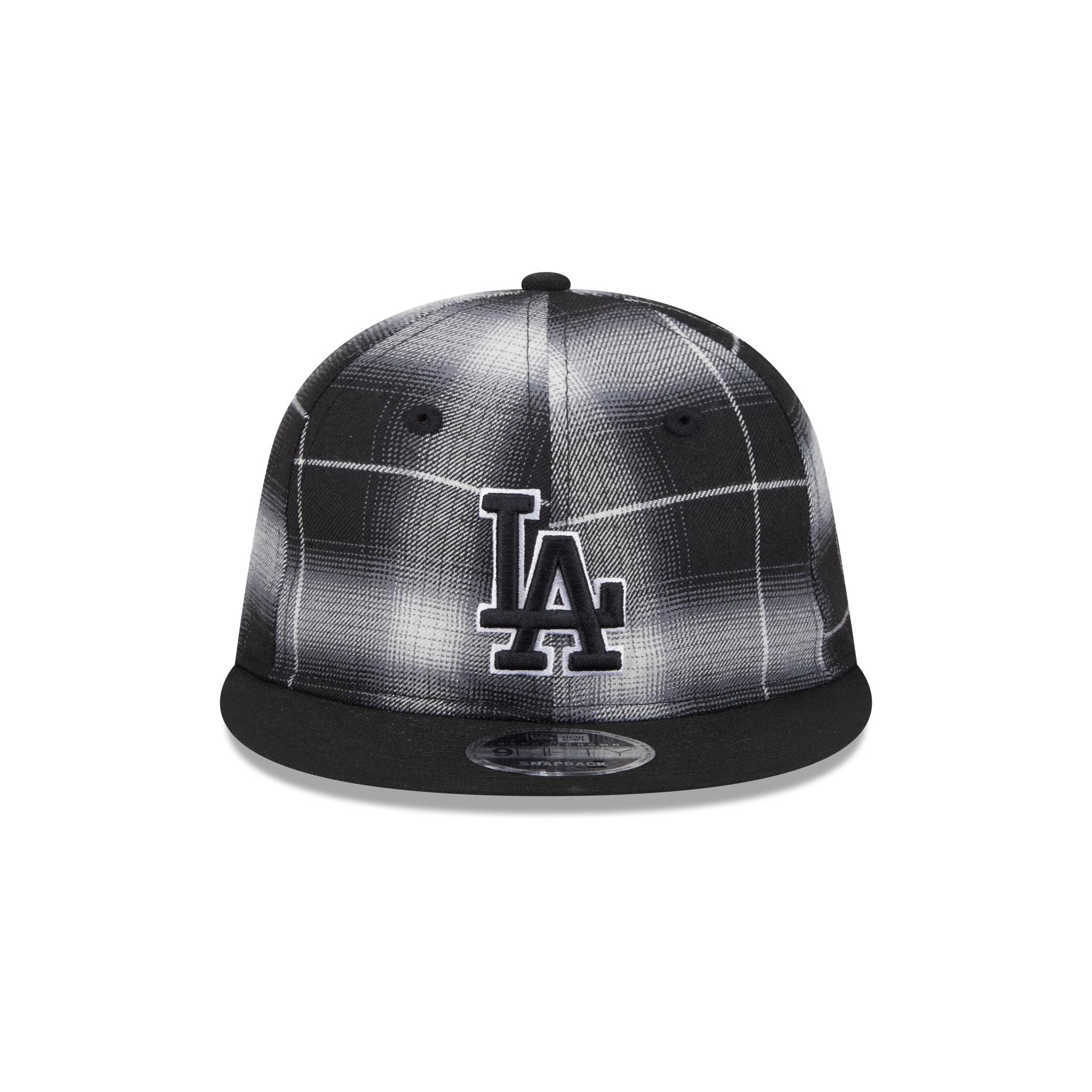 Los Angeles Dodgers Black and White Plaid Retro Crown 9FIFTY Snapback Hat Male Product Image