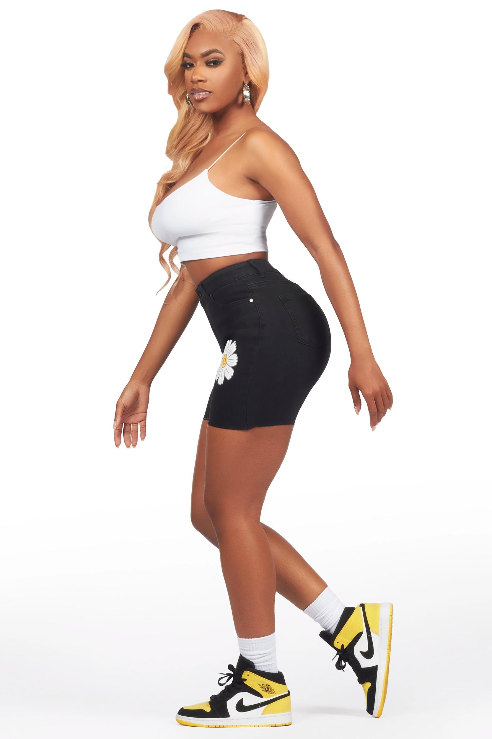 Coming Up Daisies Black Denim Short Female Product Image