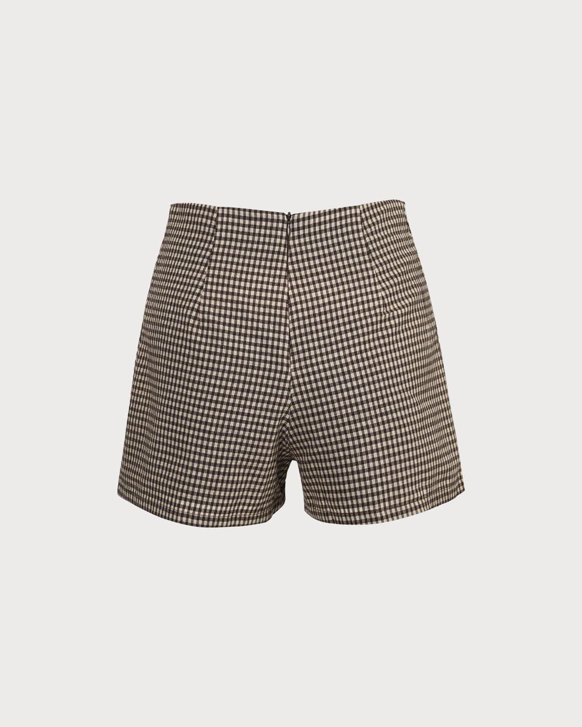 The Brown High Waisted Plaid Shorts Product Image