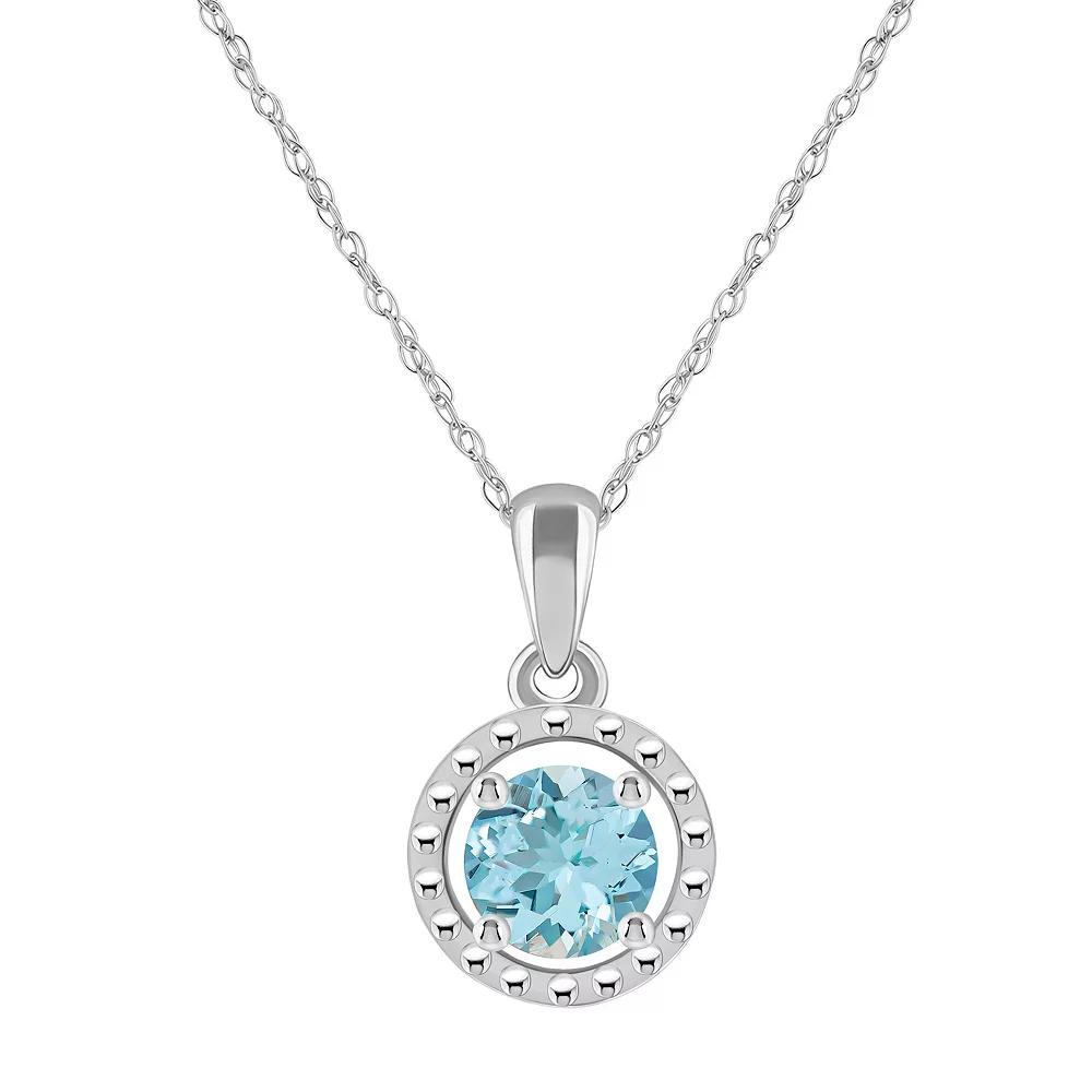 Celebration Gems 10k Gold Round Aquamarine Pendant Necklace, Women's, Size: 18", 10k White Gold Product Image