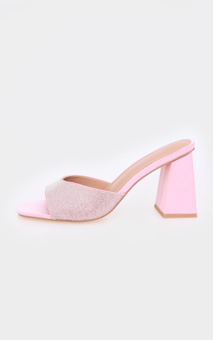Pink PU Diamante Block Heeled Mules Product Image