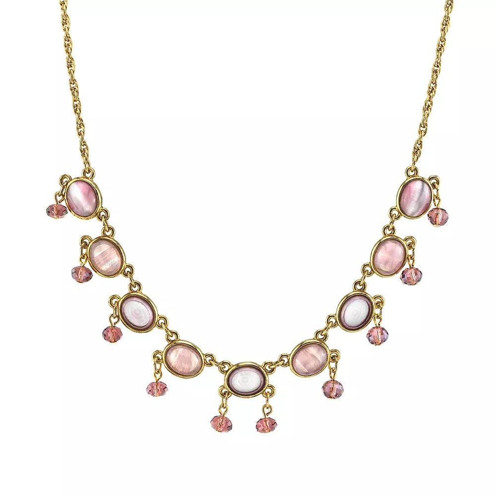 1928 Jewelry Gold Tone Oval Amethyst Drop Beaded Necklace, Womens, Purple Product Image