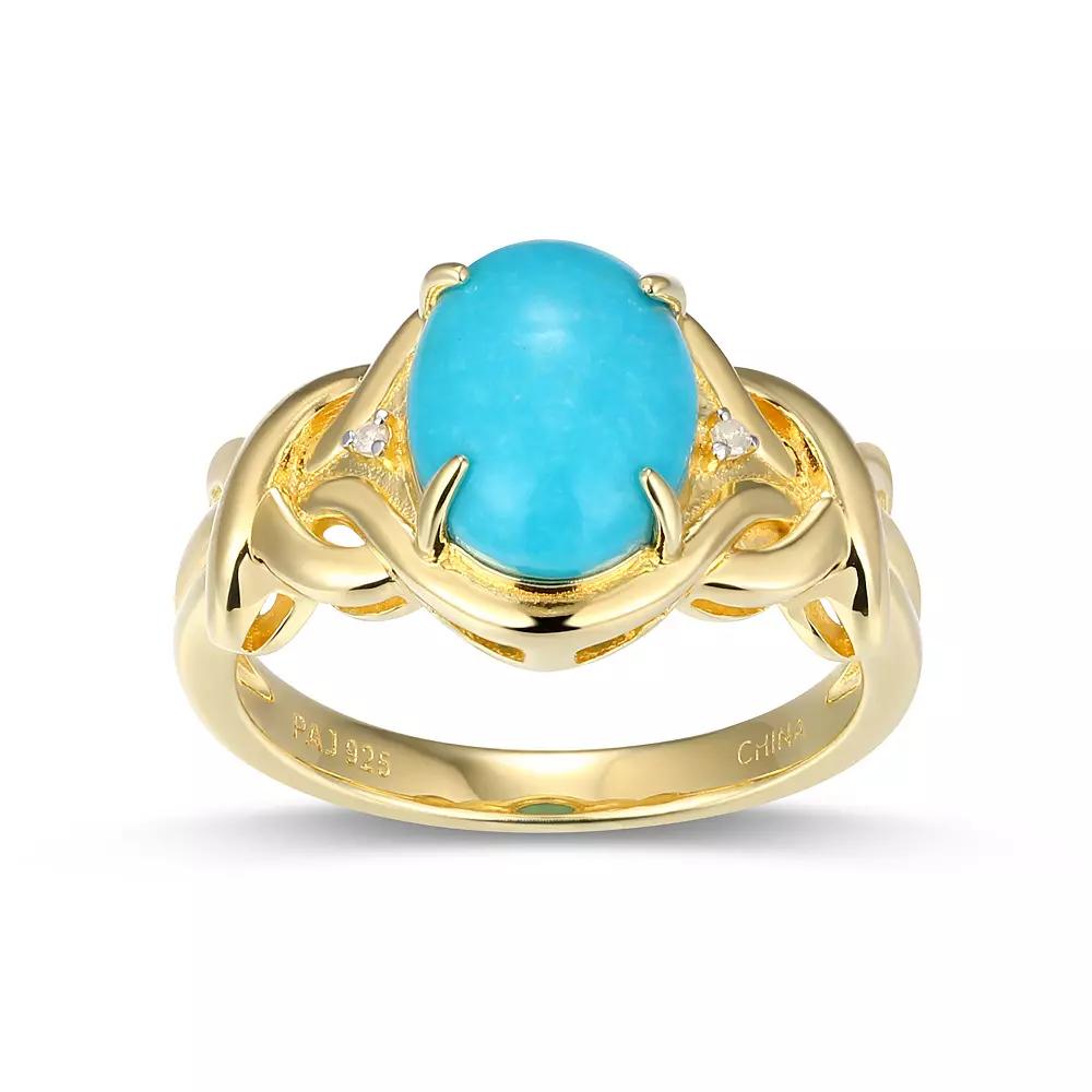 18k Gold Over Silver Stabilized Turquoise & Diamond Accent Ring, Women's, Size: 6, Gold Tone Product Image
