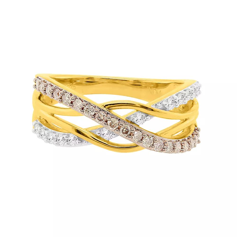 Two-Tone Sterling Silver 1/2 Carat T.W. Champagne & White Diamond Braided Ring, Women's, Size: 6, Gold Tone Product Image