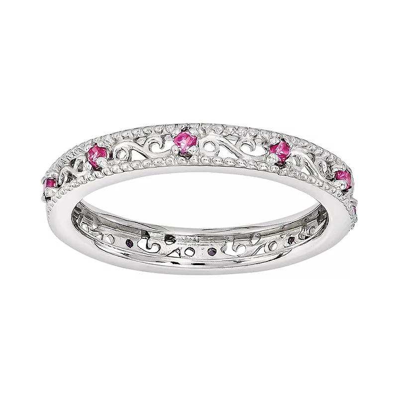 Stacks & Stones Sterling Silver Lab-Created Pink Sapphire Stack Ring, Women's,  Product Image