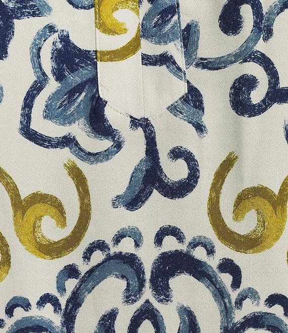 Figueroa & Flower Woven Border Print Banded Split V-Neck Long Sleeve Shirt Product Image