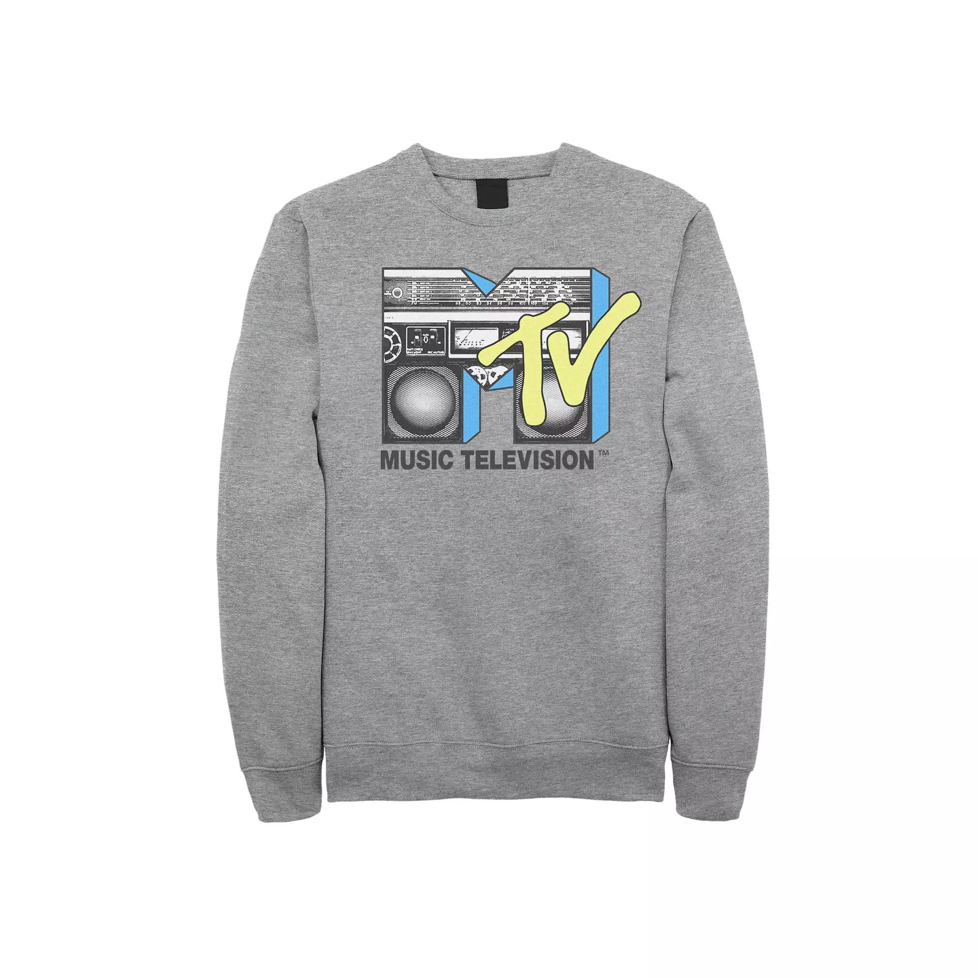 Men's MTV Logo Black And Yellow Boombox Sweatshirt, Size: XL, Athletic Grey Product Image