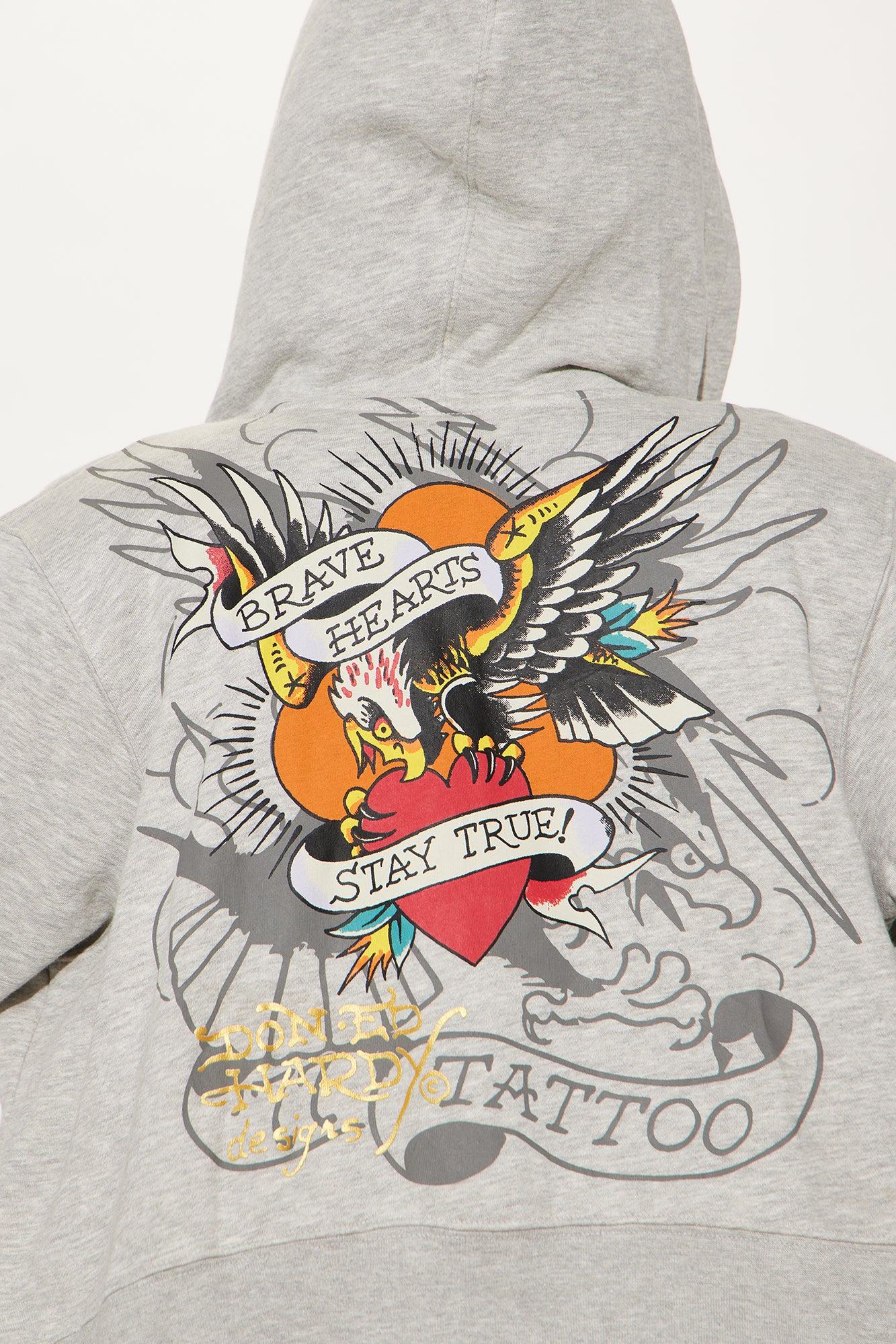 Ed Hardy Rose And Sword Zip Front Hoodie - Heather Grey Product Image