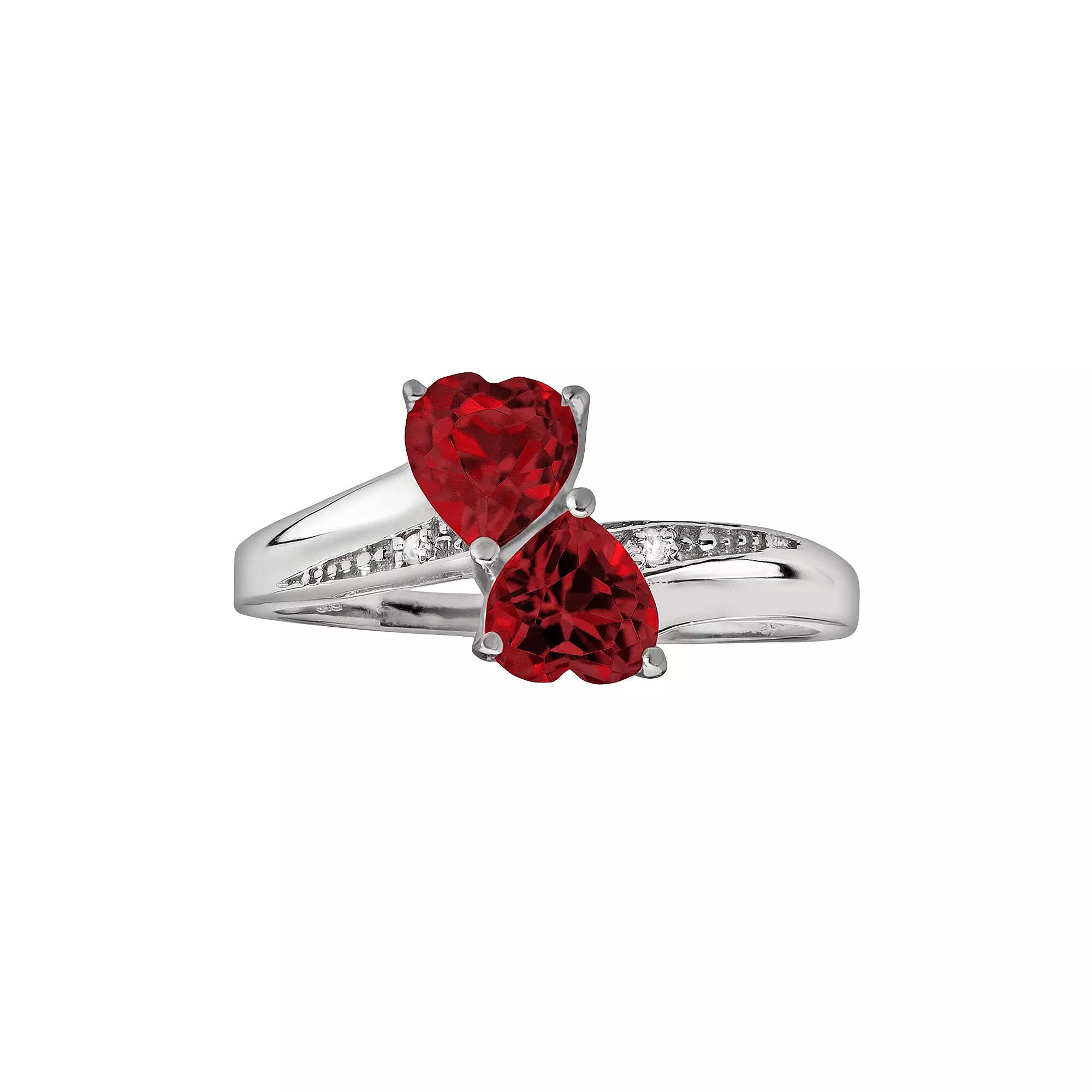 Gemminded Sterling Silver Garnet and Diamond Accent Heart Bypass Ring, Women's, Size: 9, Red Product Image