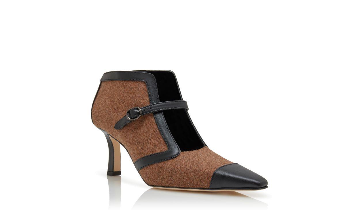 BERMION Brown and Black Wool Ankle Boots Product Image