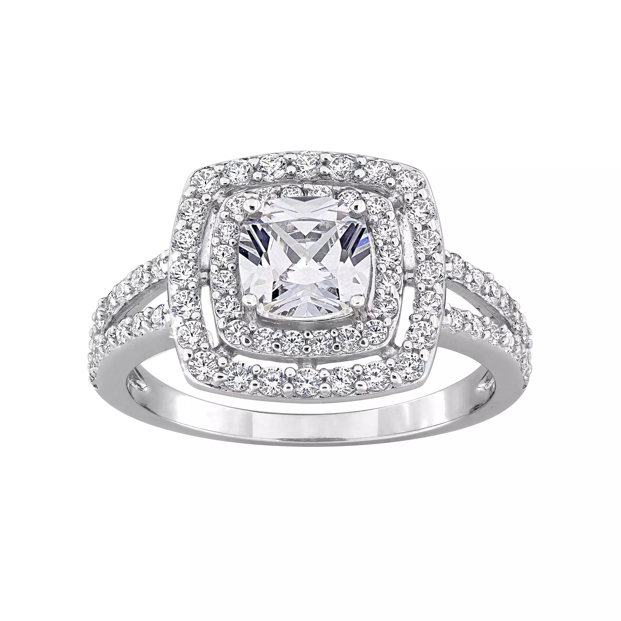 Stella Grace Sterling Silver Cubic Zirconia Double Halo Engagement Ring, Womens Product Image