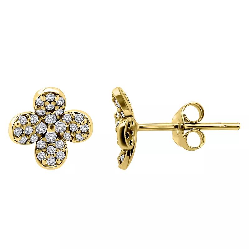 Aleure Precioso Pave Cubic Zirconia Flower Stud Posted Earrings, Women's, Gold Tone Product Image
