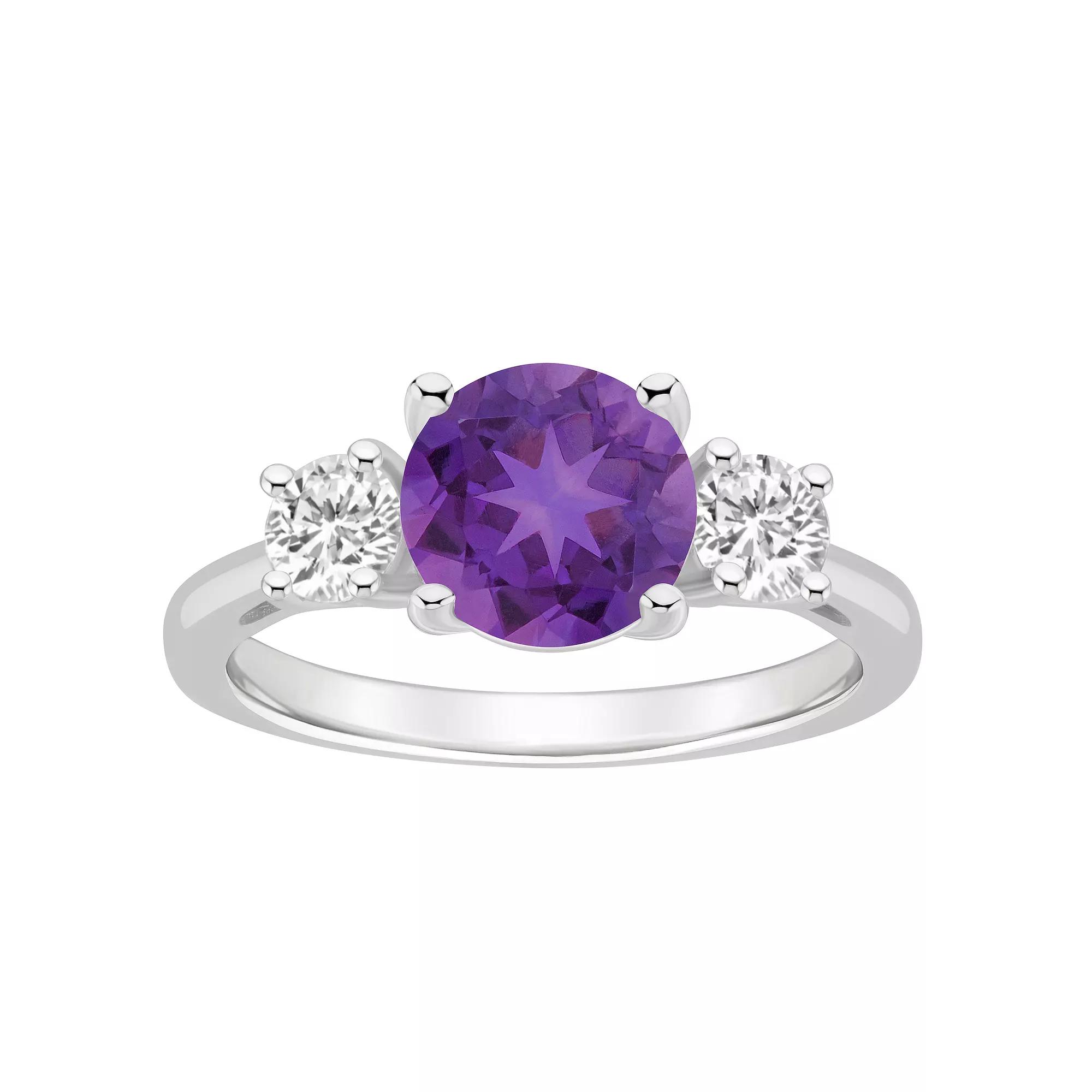 Alyson Layne Sterling Silver 8 mm Round Gemstone & White Topaz Three-Stone Ring, Women's, Size: 5, Purple Product Image