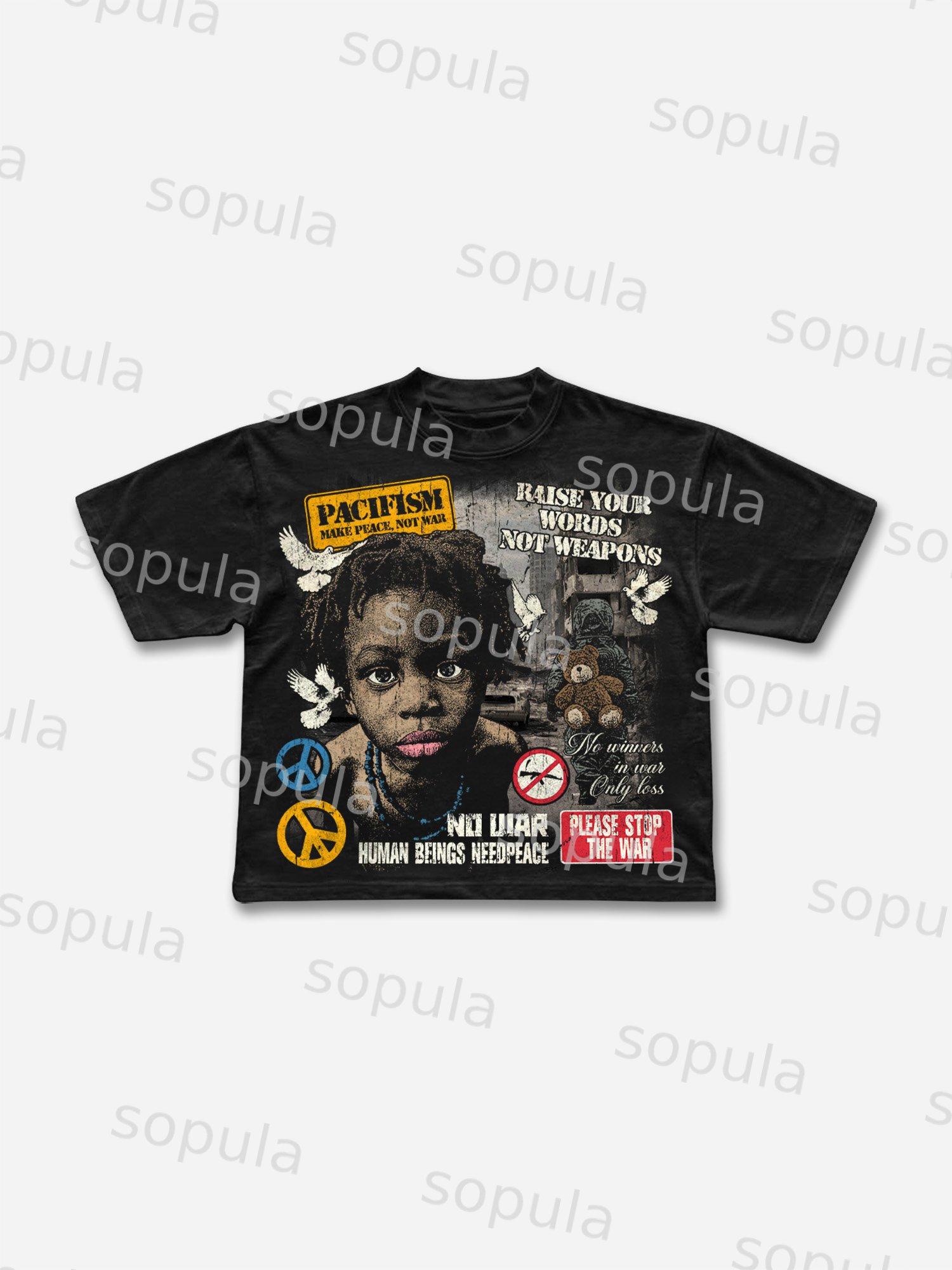 Sopula Human Beings Need Peace, Not War. Vintage Graphics Cropped T-Shirts Product Image